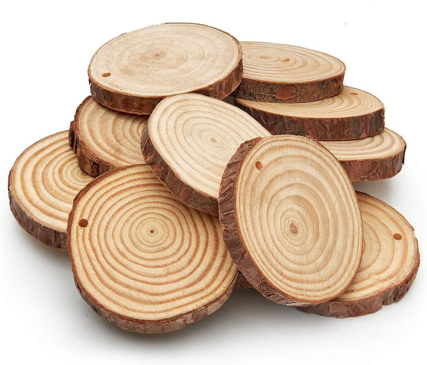 ARTEZA Natural Wood Slices, 3.5-4 Inch Diameter, Set of 25, Brown Round Pine Wood Discs with Bark for Crafts, Christmas Ornaments, Centerpieces(Small)