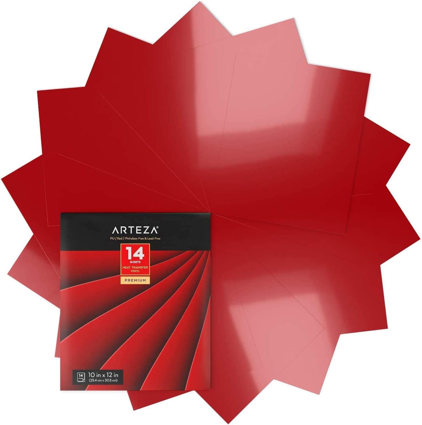 Arteza Heat Transfer Vinyl Red HTV Bundle, 14 Iron On Sheets, 10×12 Inches, Flexible & Easy to Weed, Use with Any Craft Cutting Machine, Boxed