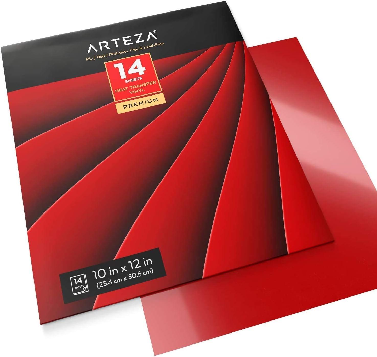 Arteza Heat Transfer Vinyl Red HTV Bundle, 14 Iron On Sheets, 10×12 Inches, Flexible & Easy to Weed, Use with Any Craft Cutting Machine, Boxed