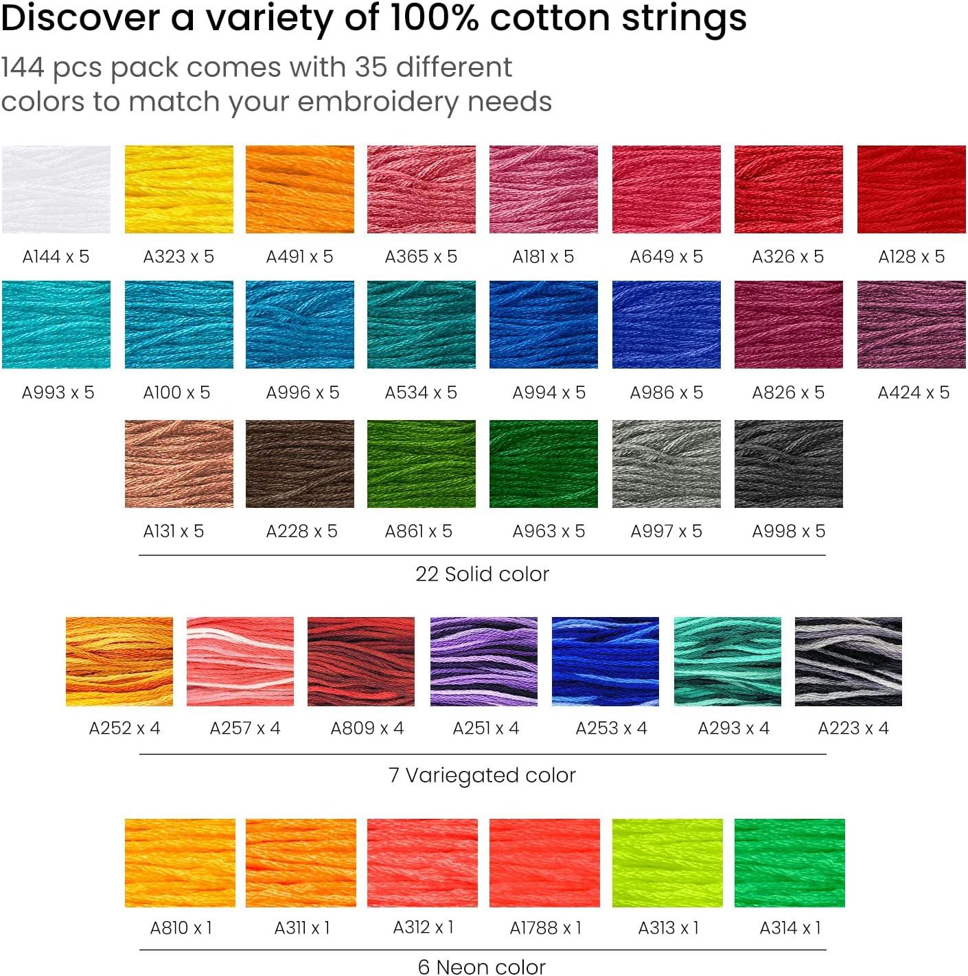 ARTEZA Embroidery Thread 80 Skeins – 100% Mercerized Cotton Floss in Black, White, Dark Gray & Light Gray – for Cross Stitch, Needlework, Jewelry and Crafts(Neon)