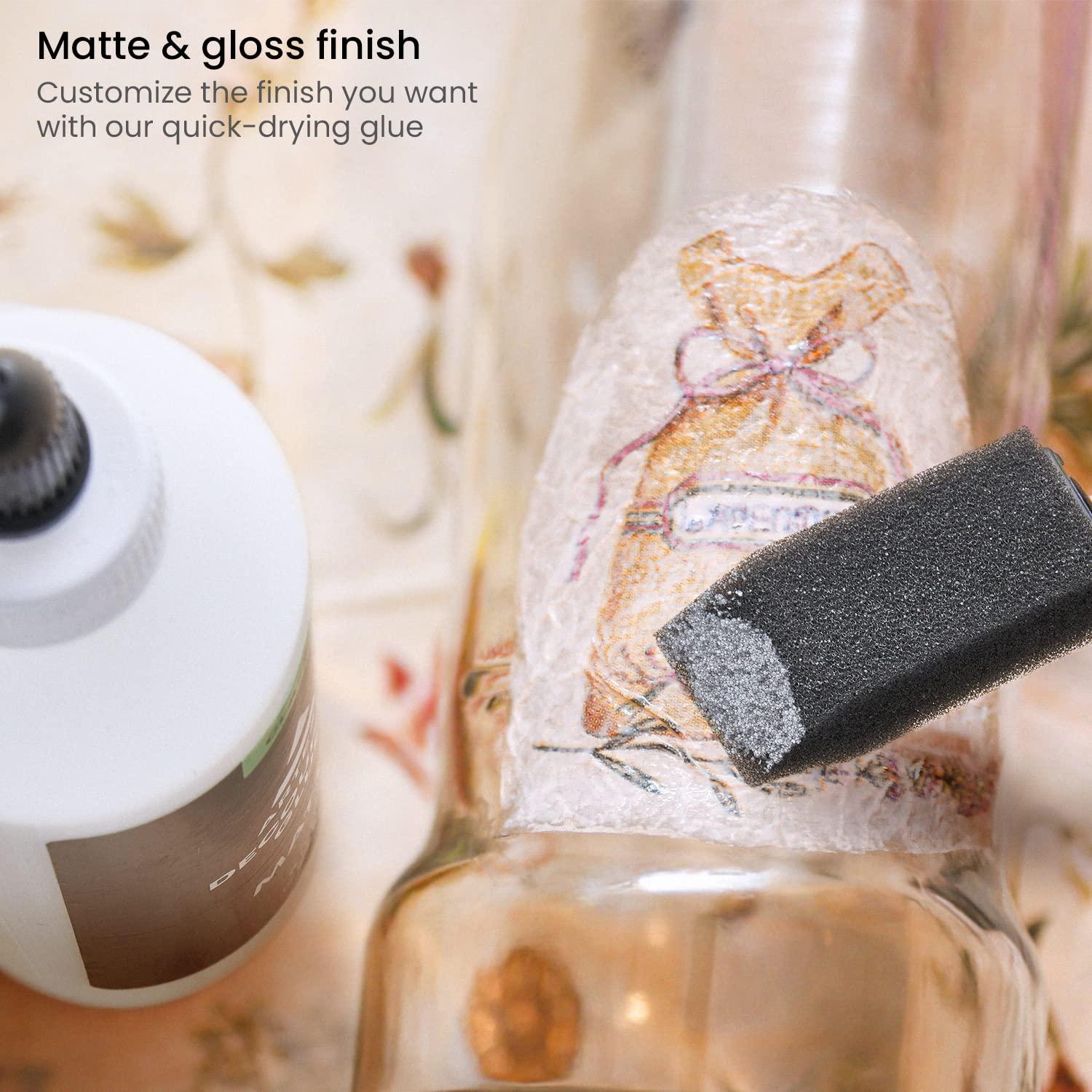 Arteza Decoupage Glue Refill Kit, 1 Gloss- and 1 Matte-Finish Glue, 16-oz Bottles, 3 Foam Brushes, 3 Pairs of Gloves, Art Supplies for Decoupaging on Glass and Furniture, with Fabric and Tissue Paper(Refill Kit)