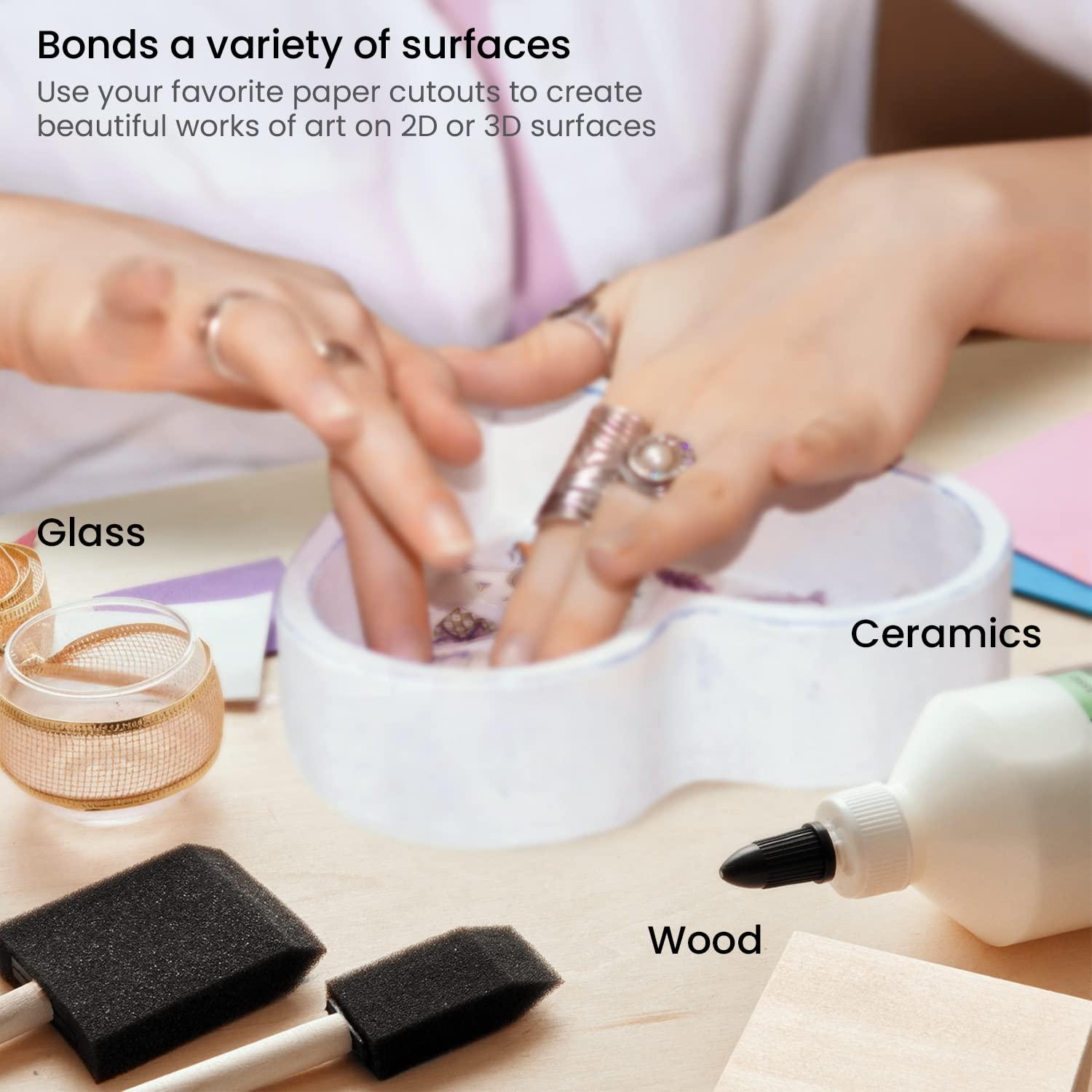 Arteza Decoupage Glue Refill Kit, 1 Gloss- and 1 Matte-Finish Glue, 16-oz Bottles, 3 Foam Brushes, 3 Pairs of Gloves, Art Supplies for Decoupaging on Glass and Furniture, with Fabric and Tissue Paper(Refill Kit)