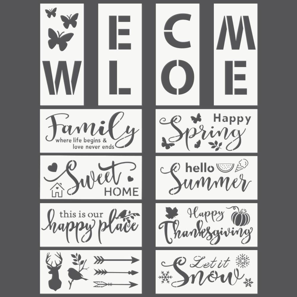 Arteza Stencils for Painting, 12 Unique Holiday Designs, 15.9 x 13.78 Inches, Thick Plastic Holiday Stencils, Art Supplies for Christmas Parties, Family Activities(Holiday Designs)