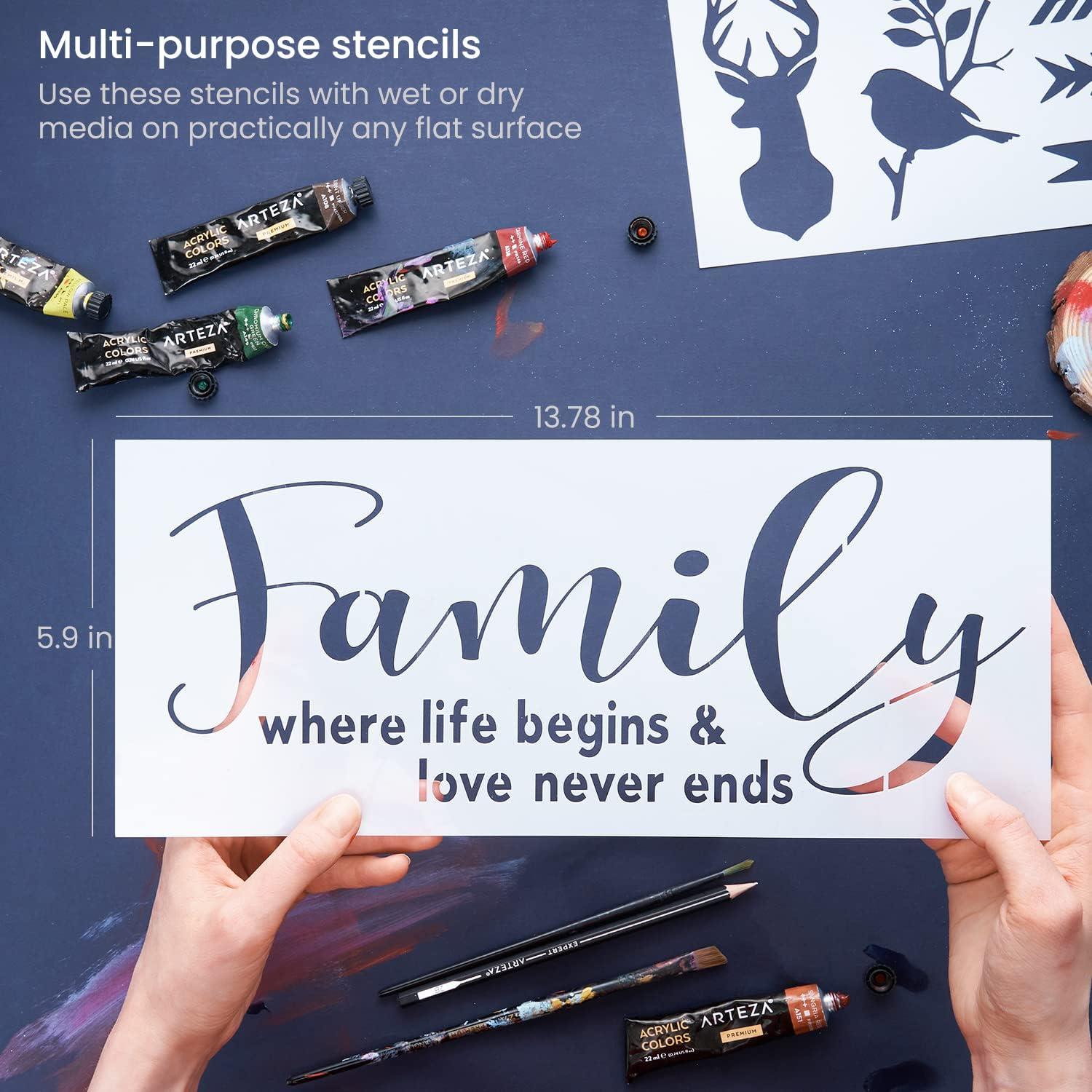 Arteza Stencils for Painting, 12 Unique Holiday Designs, 15.9 x 13.78 Inches, Thick Plastic Holiday Stencils, Art Supplies for Christmas Parties, Family Activities(Holiday Designs)