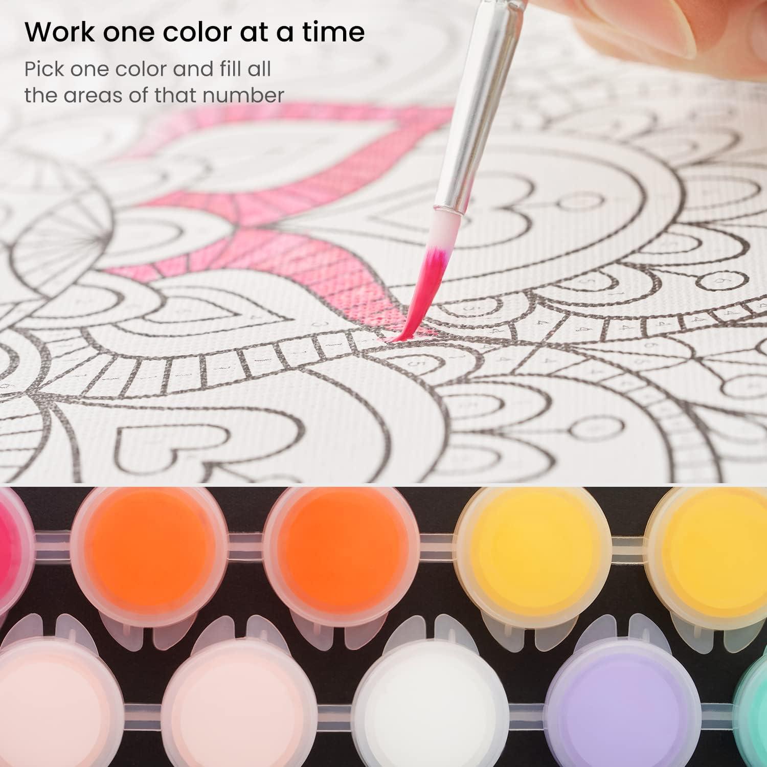 ARTEZA Paint by Numbers Kit, 12×16 Inches, 21 Pieces, Monstera Canvas Painting Kit, Canvas Panel, 12 Acrylic Paint Pots, 5 Paintbrushes, Art Supplies for a Meditative and Calming(Mandala)