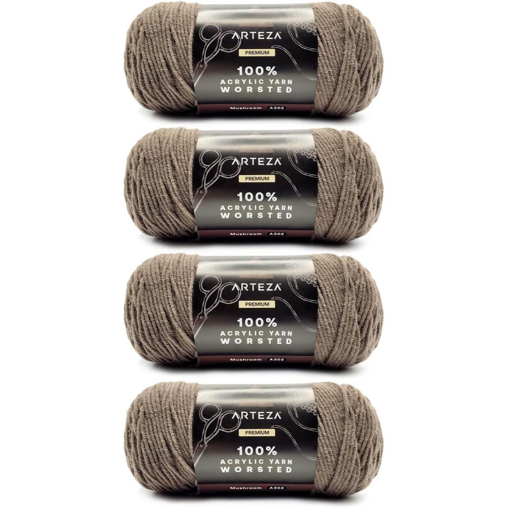 ARTEZA Acrylic Yarn for Crocheting, 4 x 200-g Skeins of Worsted Yarn for Knitting, Mossy A602, Knitting & Crochet Supplies(Mushroom)