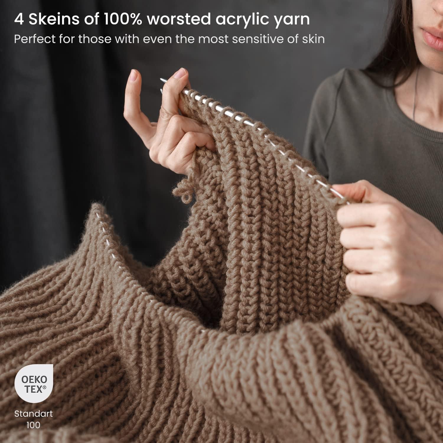ARTEZA Acrylic Yarn for Crocheting, 4 x 200-g Skeins of Worsted Yarn for Knitting, Mossy A602, Knitting & Crochet Supplies(Mushroom)
