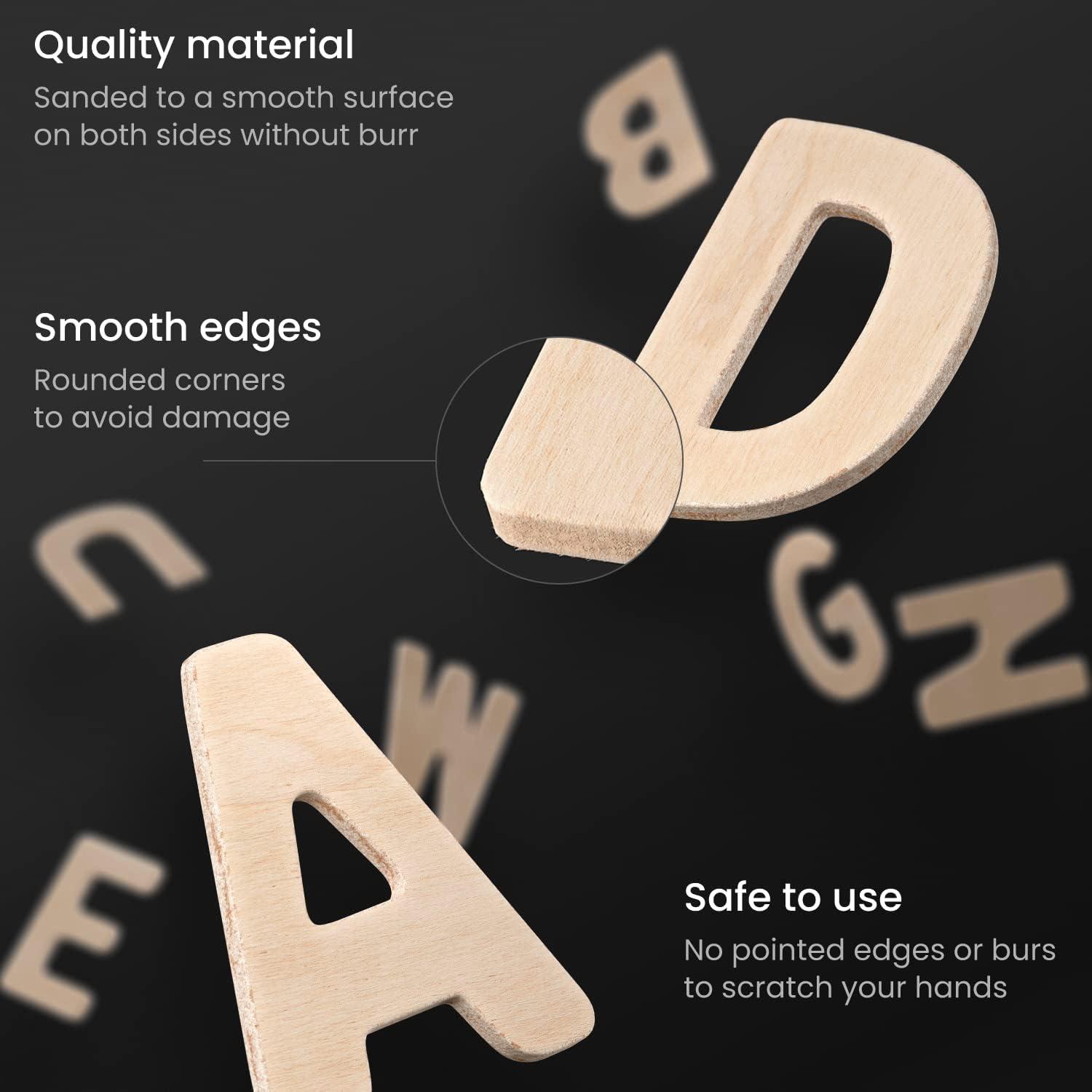 ARTEZA Wooden Letters and Numbers, 144 Unfinished Wood Pieces, 104 Letters, 40 Numbers, Poplar Plywood for Art Projects and DIY Gifts