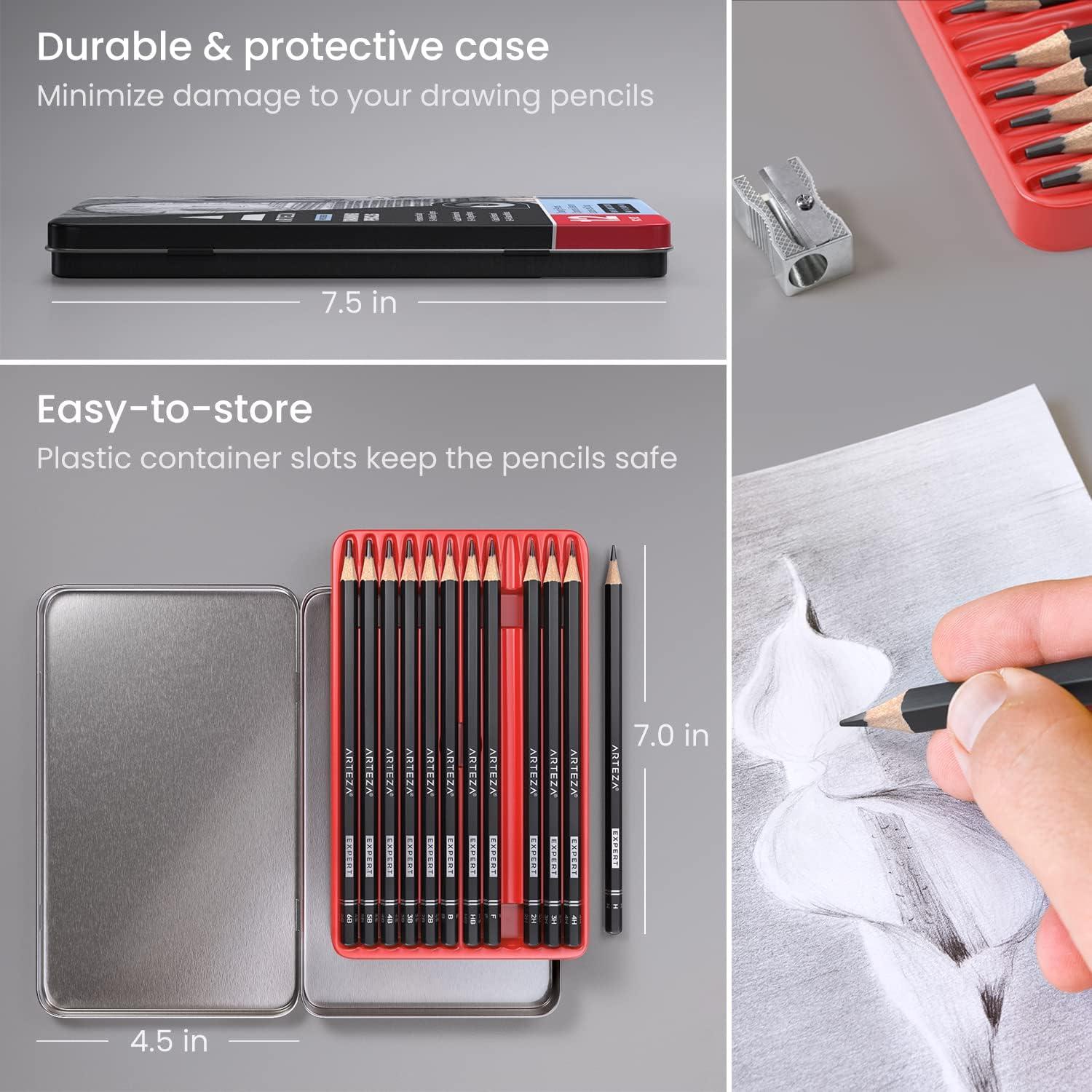 ARTEZA Drawing Sketch Pencils, Set of 12, Medium Hardness (6B – 4H), Graphite Pencils for Sketching and Drawing