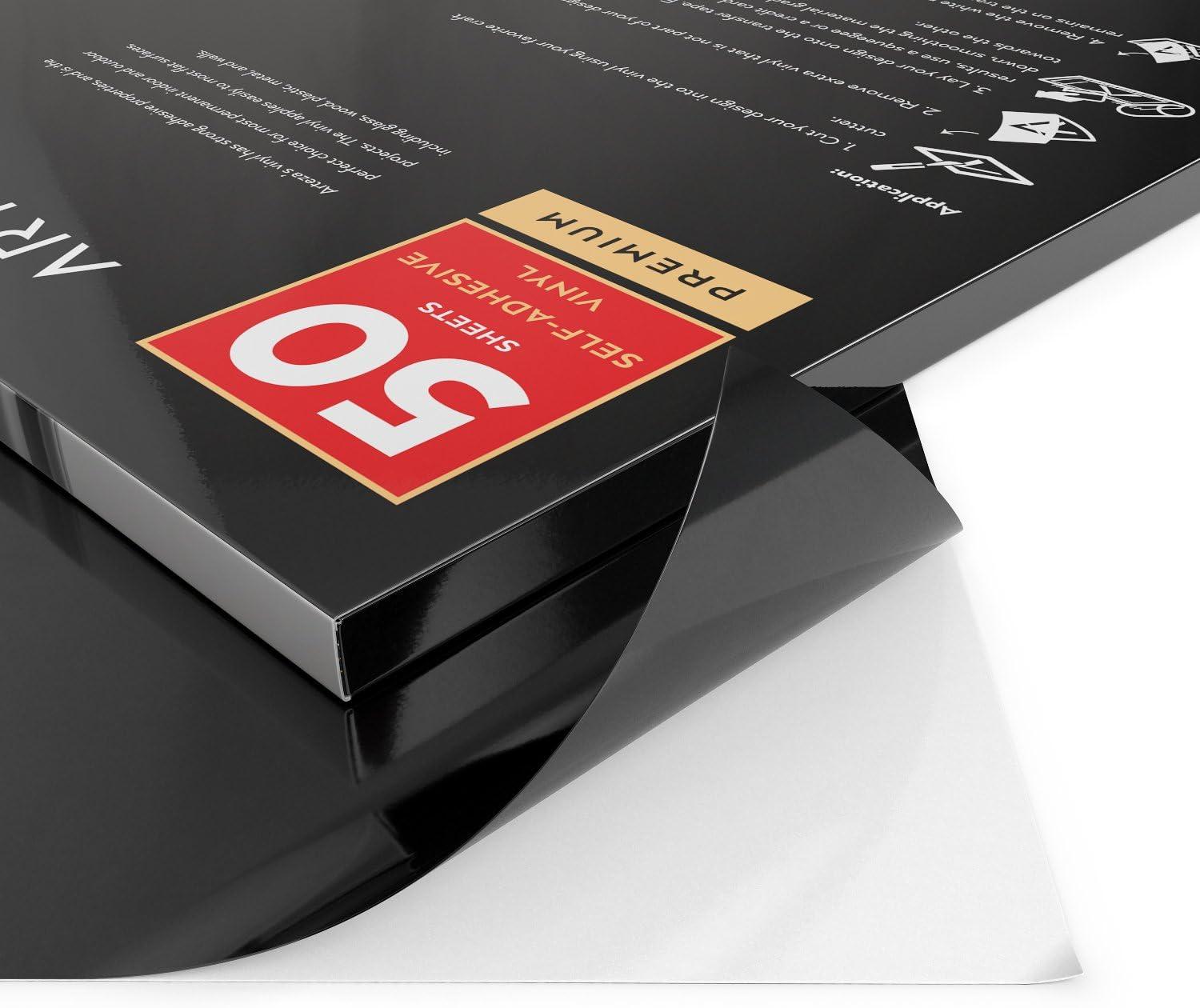 Arteza Self Adhesive Vinyl Sheets, 12″x12″, Glossy Black, Pack of 50, Waterproof and Easy to Weed & Cut, for Indoor & Outdoor Projects, Compatible with Different Craft Cutters