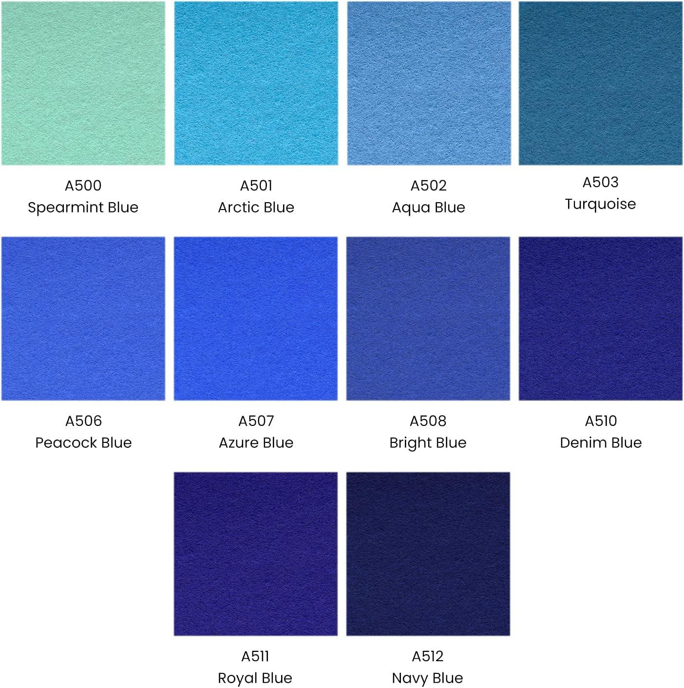 ARTEZA Blue Craft Felt Sheets, 8.3 x 11.8 Inches, Set of 50, 20 Soft and 30 Stiff Non Woven Felt Fabric for Sewing and DIY Projects