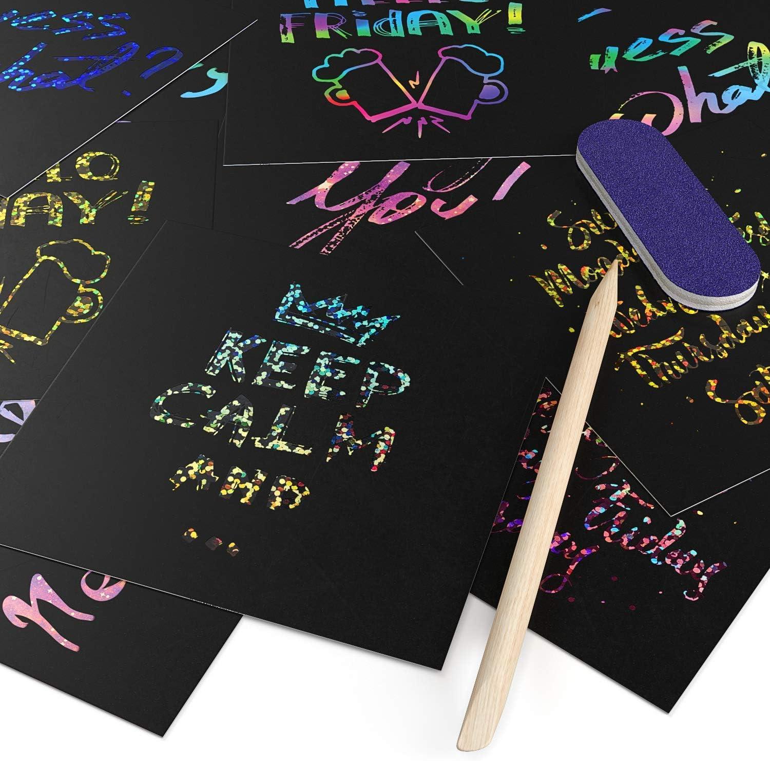 ARTEZA Scratch Paper Set, 404 Scratch-Off Notes, 3.5 x 3.5 Inches, 200 Rainbow-Themed, 200 Holographic