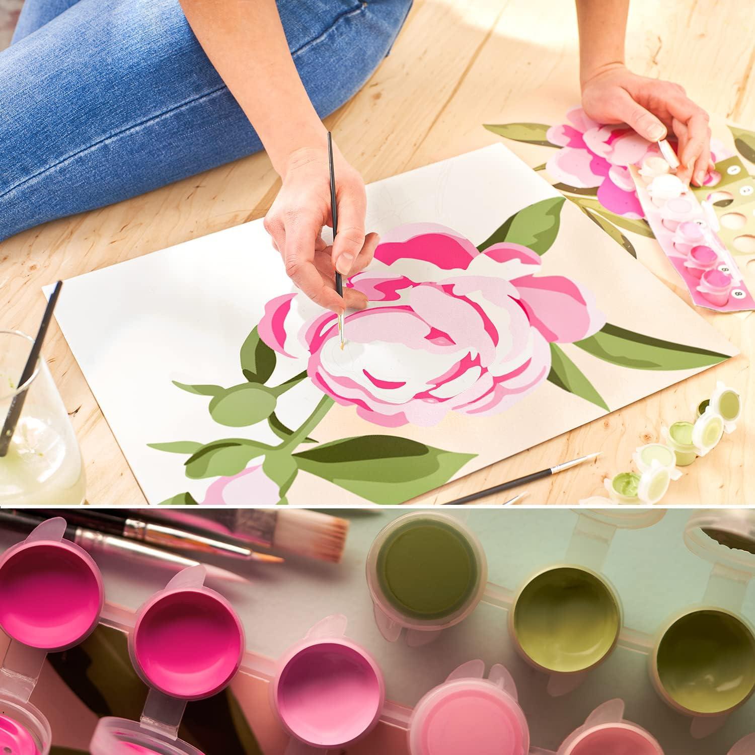 ARTEZA Paint by Numbers Kit, 12×16 Inches, 21 Pieces, Monstera Canvas Painting Kit, Canvas Panel, 12 Acrylic Paint Pots, 5 Paintbrushes, Art Supplies for a Meditative and Calming(Floral)
