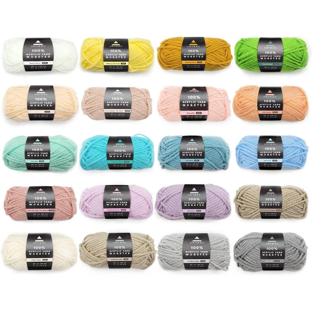 ARTEZA Acrylic Yarn for Crocheting, 4 x 200-g Skeins of Worsted Yarn for Knitting, Mossy A602, Knitting & Crochet Supplies(Light)