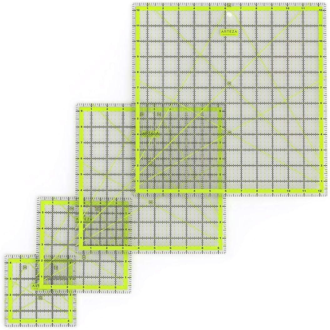 ARTEZA Quilting Ruler, Laser Cut Acrylic, Double Colored Grid Lines, 6″x6″(Set 4)