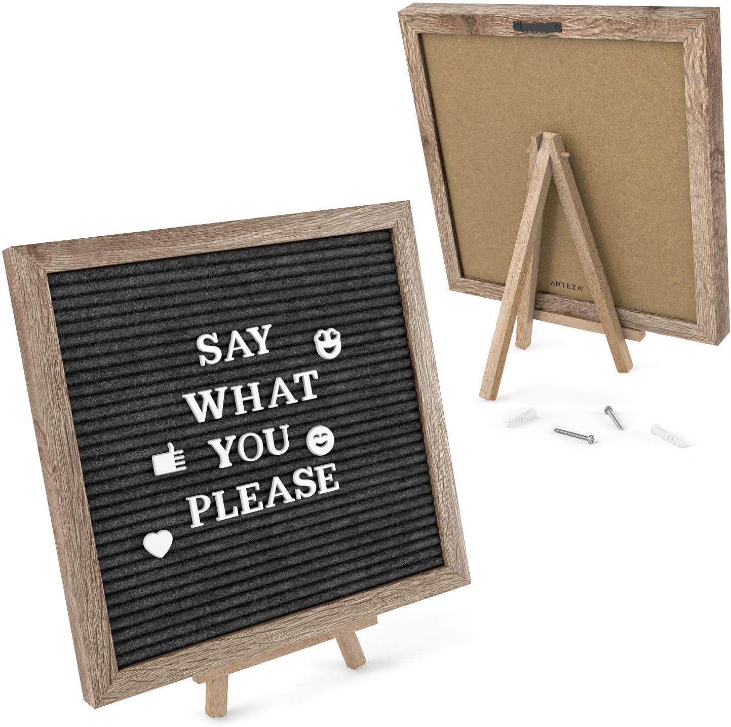 Arteza Gray Felt Letter Board Set, 10×10 Inches, With 526 Changeable Letters, 164 Symbols, 33 Cursive Words, Wooden Stand, Scissors & Storage Bag, Message Board for Signs, Decor & Menus(Gray)