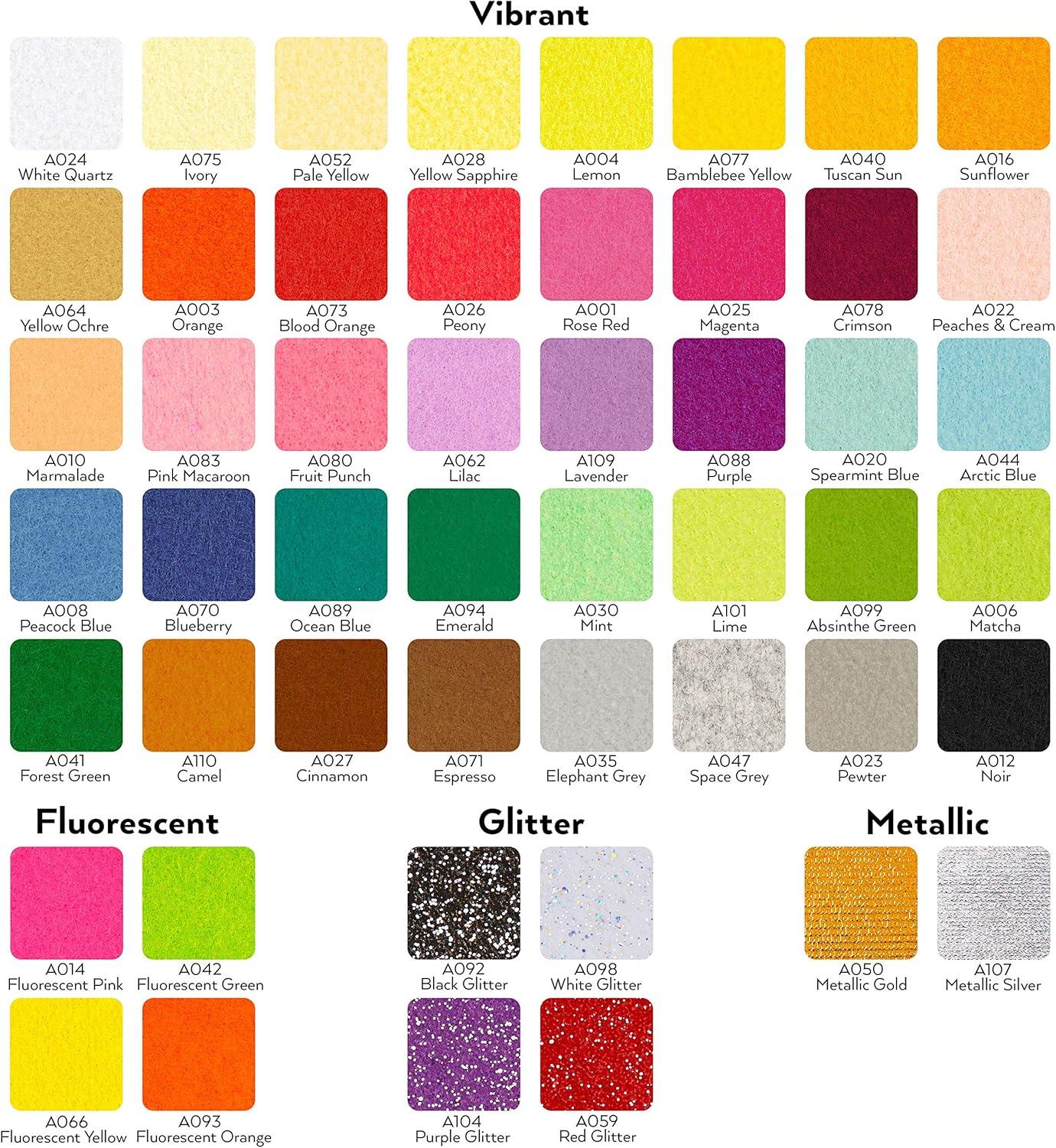 Arteza Craft Felt Sheets, Set of 50 Colors, 12 x 14 Inches, Assorted Soft and Stiff Non Woven Felt Fabric Squares, 1.5mm Thick, Sewing Fabric for DIY Projects