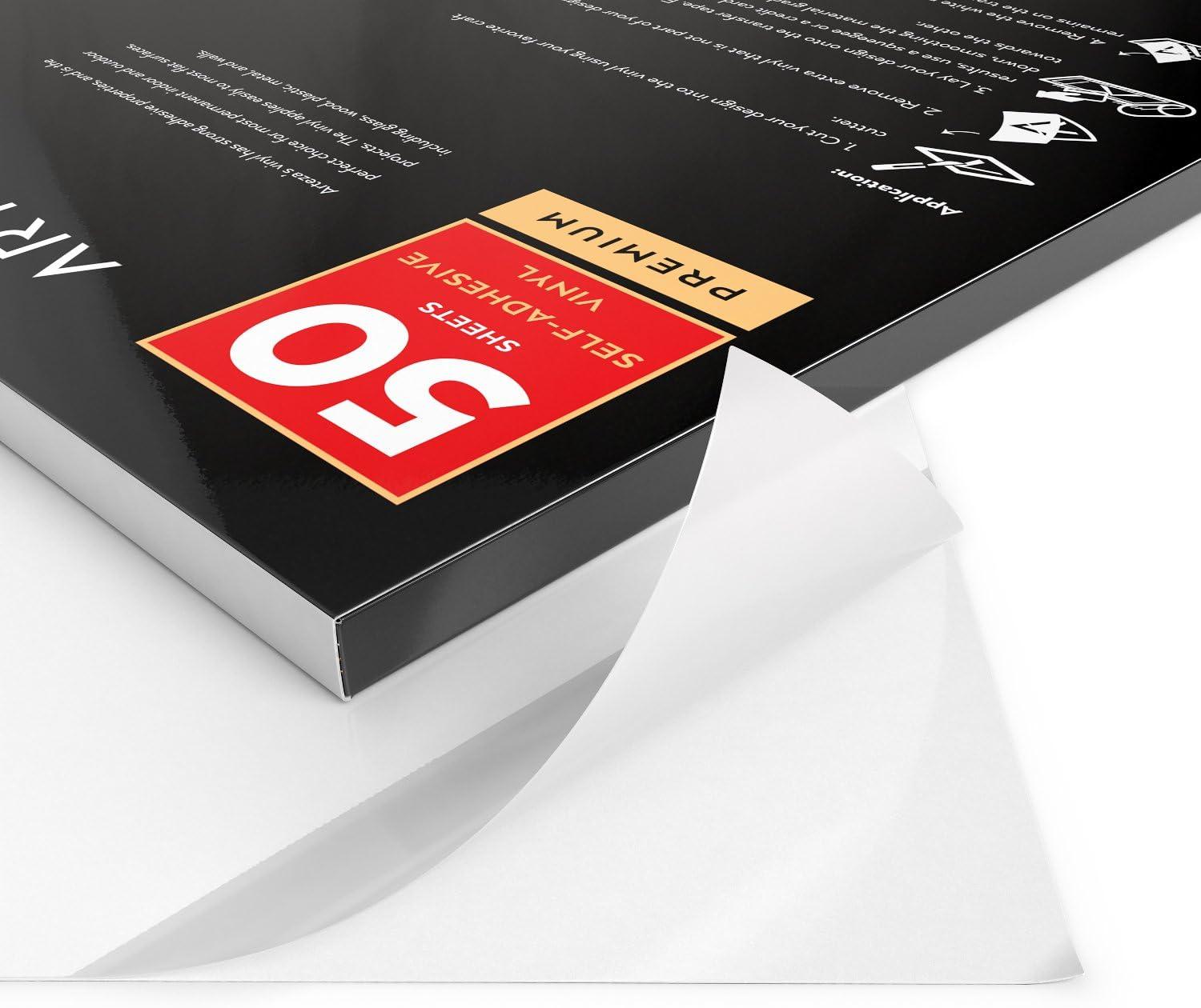 ARTEZA Self Adhesive Vinyl Sheets, 12 x 12 Inches, Pack of 50, Matte White, Waterproof and Easy to Weed and Cut, SAV for DIY Projects