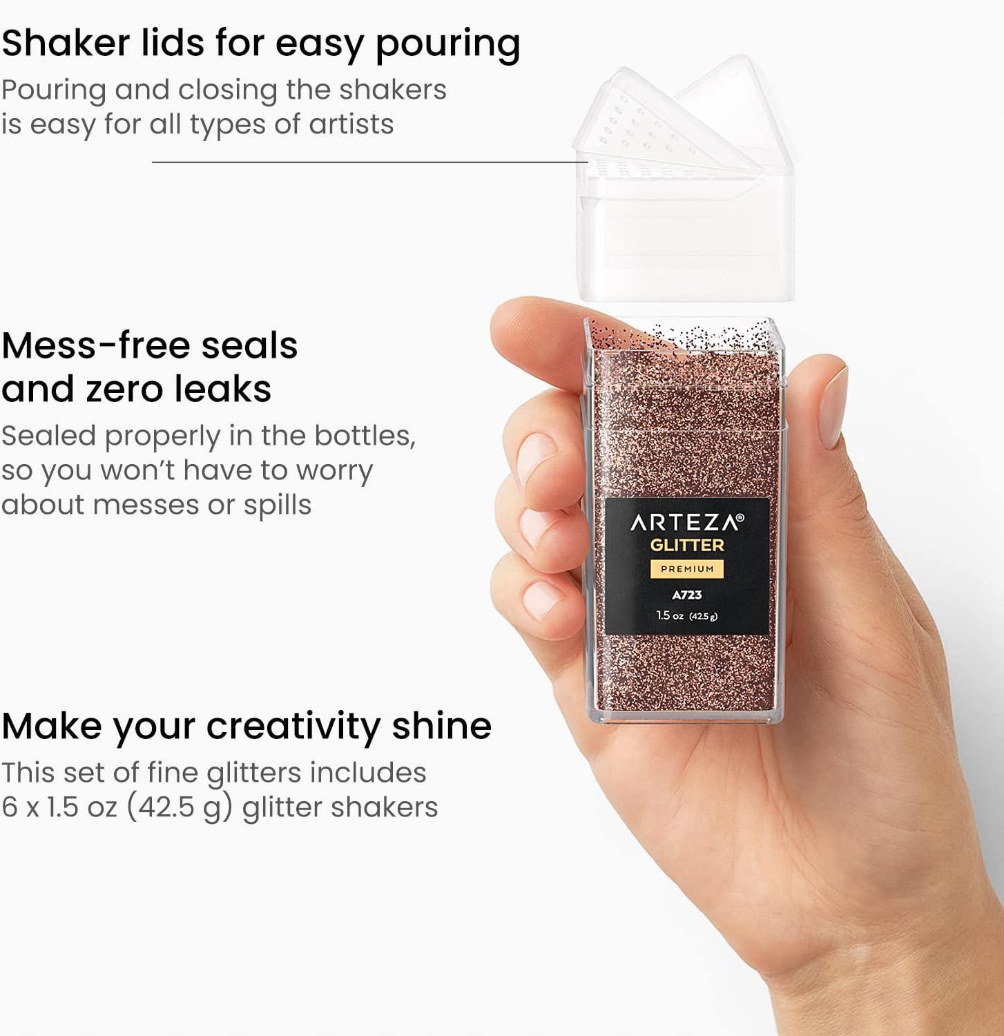Arteza Glitter Shapes, Set of 6, Glitter for Resin in 0.9-oz Bottles, Glue, Acrylic Paint, Arts and Crafts Supplies for Creating School Projects, DIY Projects, and Holiday Art , Red(Metallic)