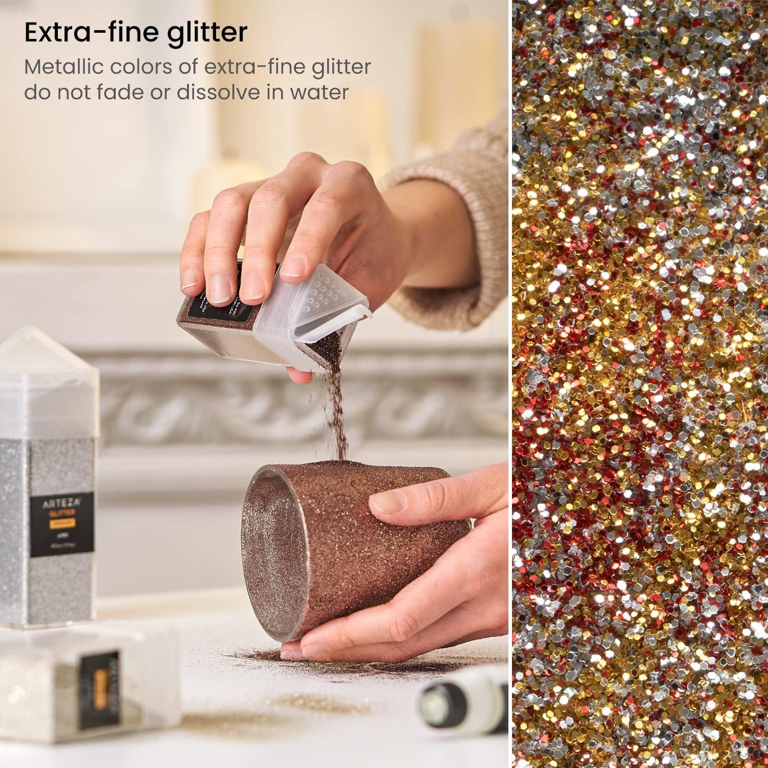 Arteza Glitter Shapes, Set of 6, Glitter for Resin in 0.9-oz Bottles, Glue, Acrylic Paint, Arts and Crafts Supplies for Creating School Projects, DIY Projects, and Holiday Art , Red(Metallic)