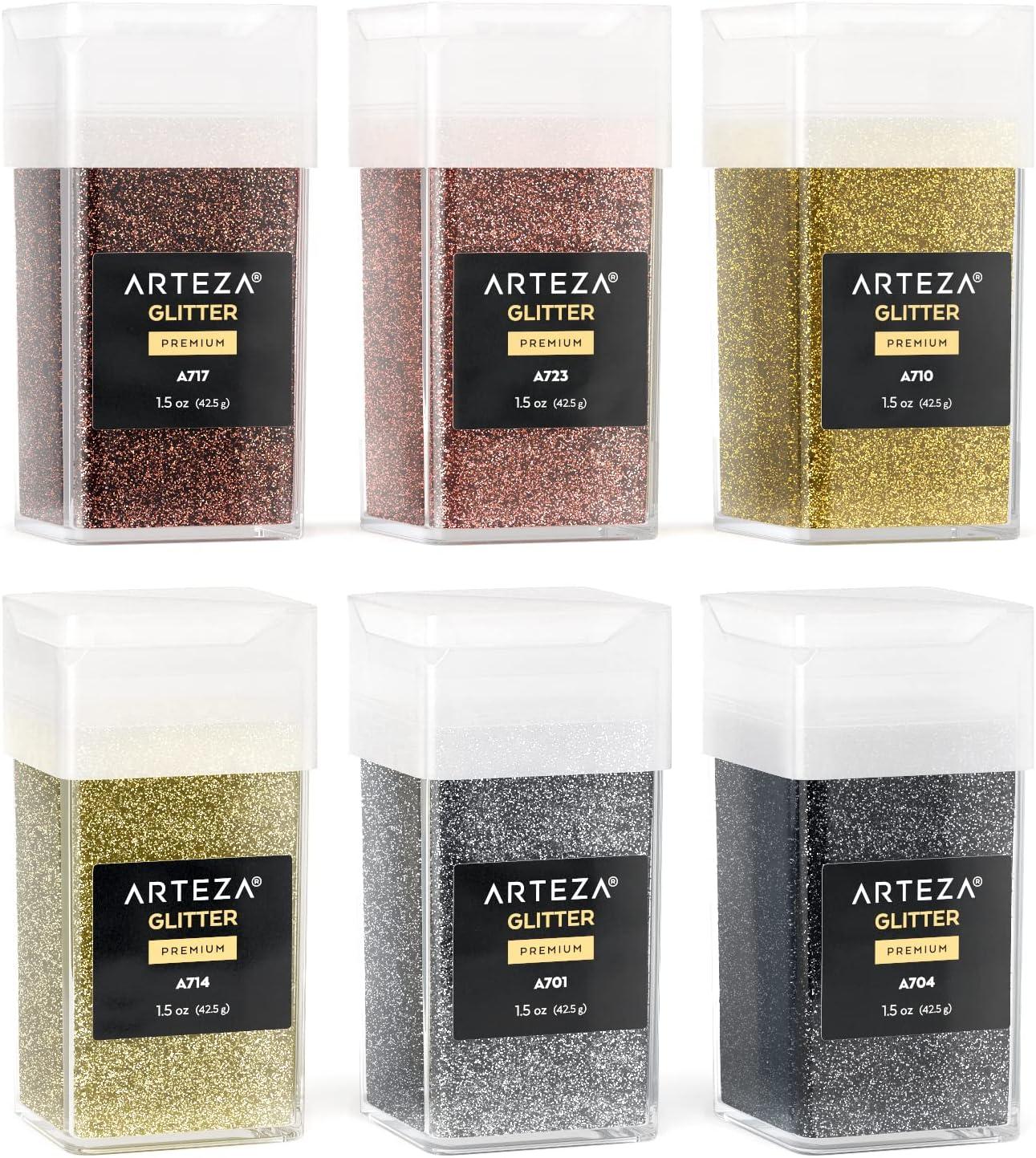 Arteza Glitter Shapes, Set of 6, Glitter for Resin in 0.9-oz Bottles, Glue, Acrylic Paint, Arts and Crafts Supplies for Creating School Projects, DIY Projects, and Holiday Art , Red(Metallic)