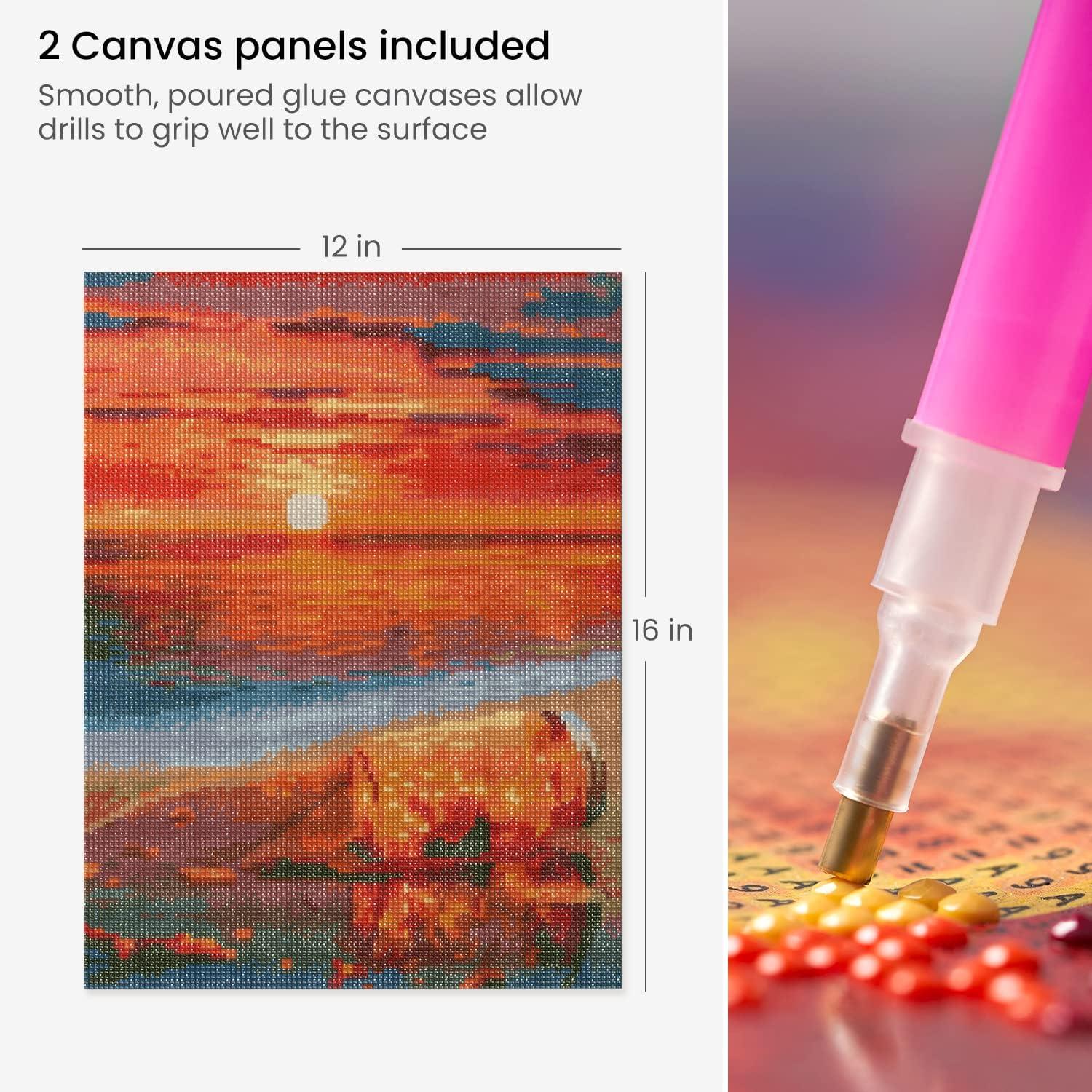 ARTEZA 5D Diamond Painting Kit, 2-Pack, Beach Designs, Full-Drill Diamond Art for Adults, 12 x 16 Inches Canvases, Round Rhinestones, & Painting Accessories, Bead Art Craft Supplies(Moon)