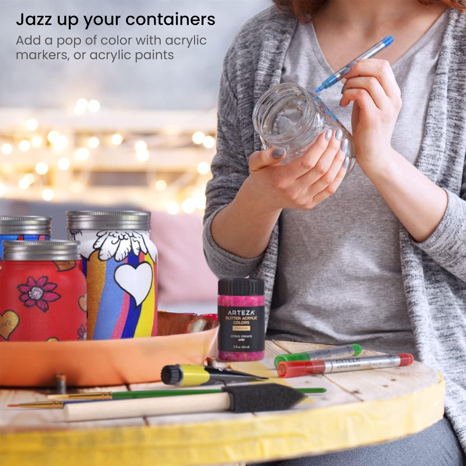 ARTEZA Mason Jars, 12 Regular Mouth Plastic Jars, 8 oz, 12 oz, 16 oz, Reusable Lids, Shatter-Resistant Containers for DIY, and Home Decor