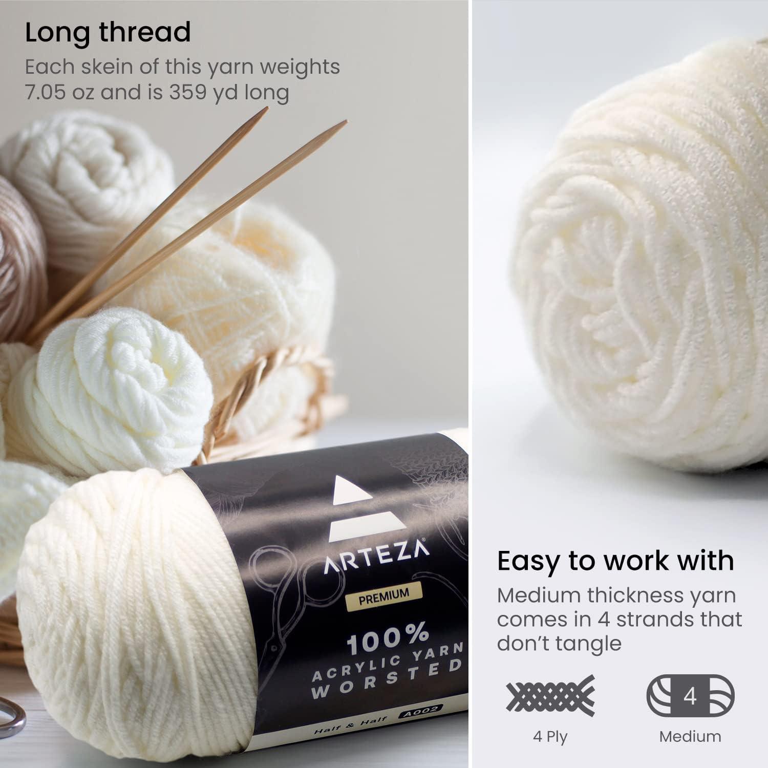 ARTEZA Acrylic Yarn for Crocheting, 4 x 200-g Skeins of Worsted Yarn for Knitting, Mossy A602, Knitting & Crochet Supplies(Half & Half)