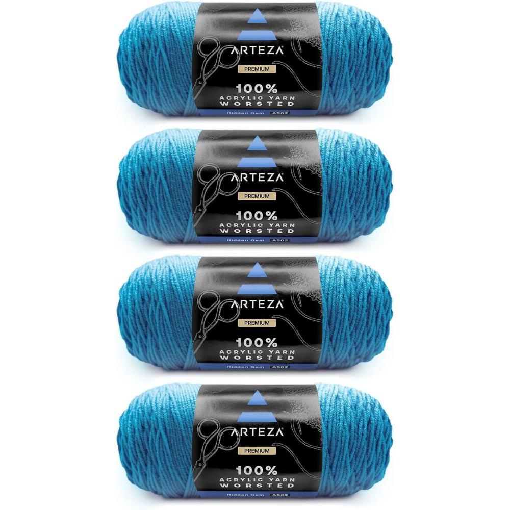 ARTEZA Acrylic Yarn for Crocheting, 4 x 200-g Skeins of Worsted Yarn for Knitting, Mossy A602, Knitting & Crochet Supplies(Hidden Gem)