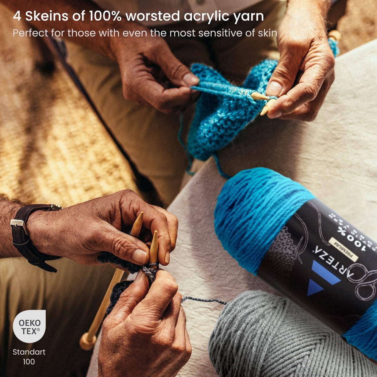ARTEZA Acrylic Yarn for Crocheting, 4 x 200-g Skeins of Worsted Yarn for Knitting, Mossy A602, Knitting & Crochet Supplies(Hidden Gem)
