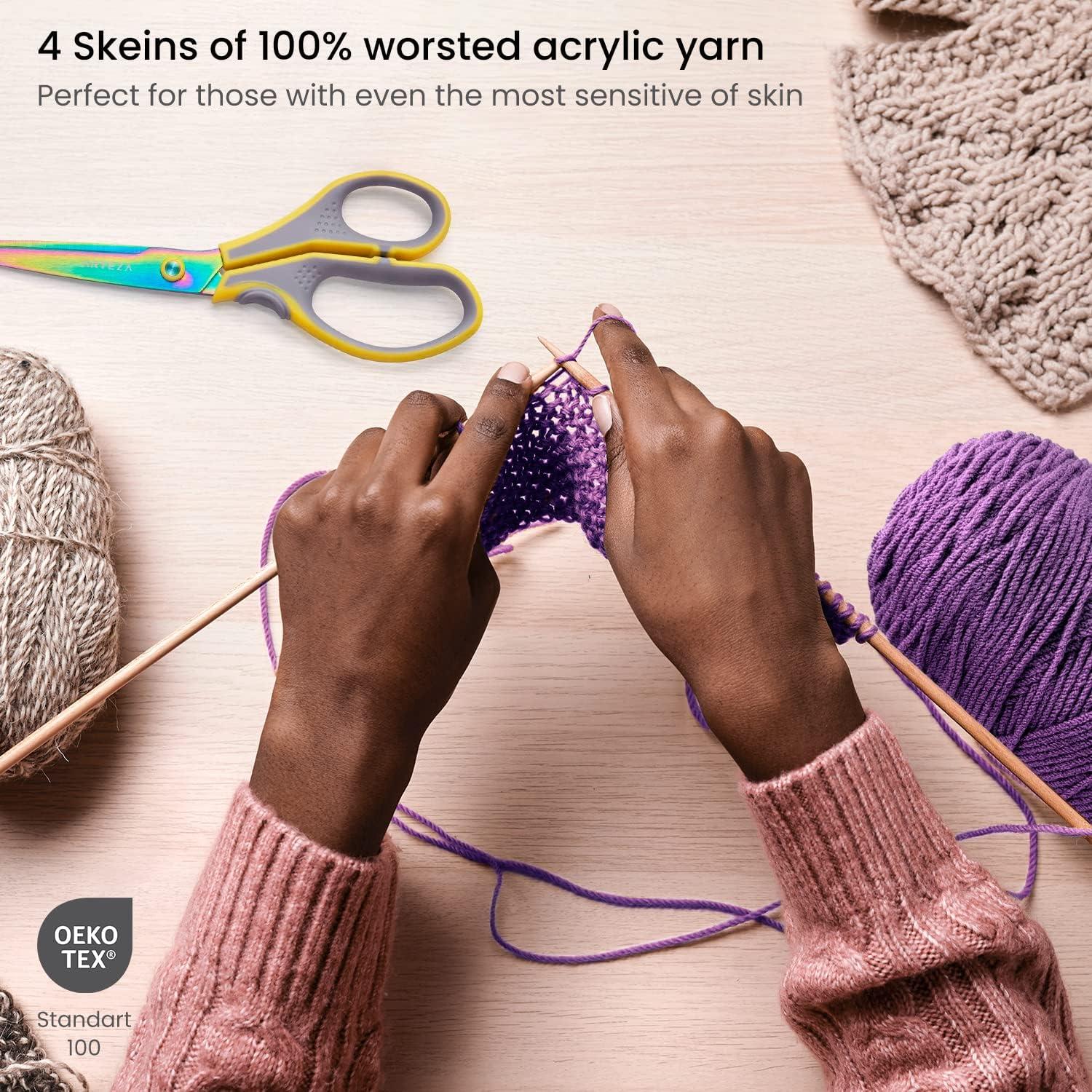 ARTEZA Acrylic Yarn for Crocheting, 4 x 200-g Skeins of Worsted Yarn for Knitting, Mossy A602, Knitting & Crochet Supplies(Sugar Plum)