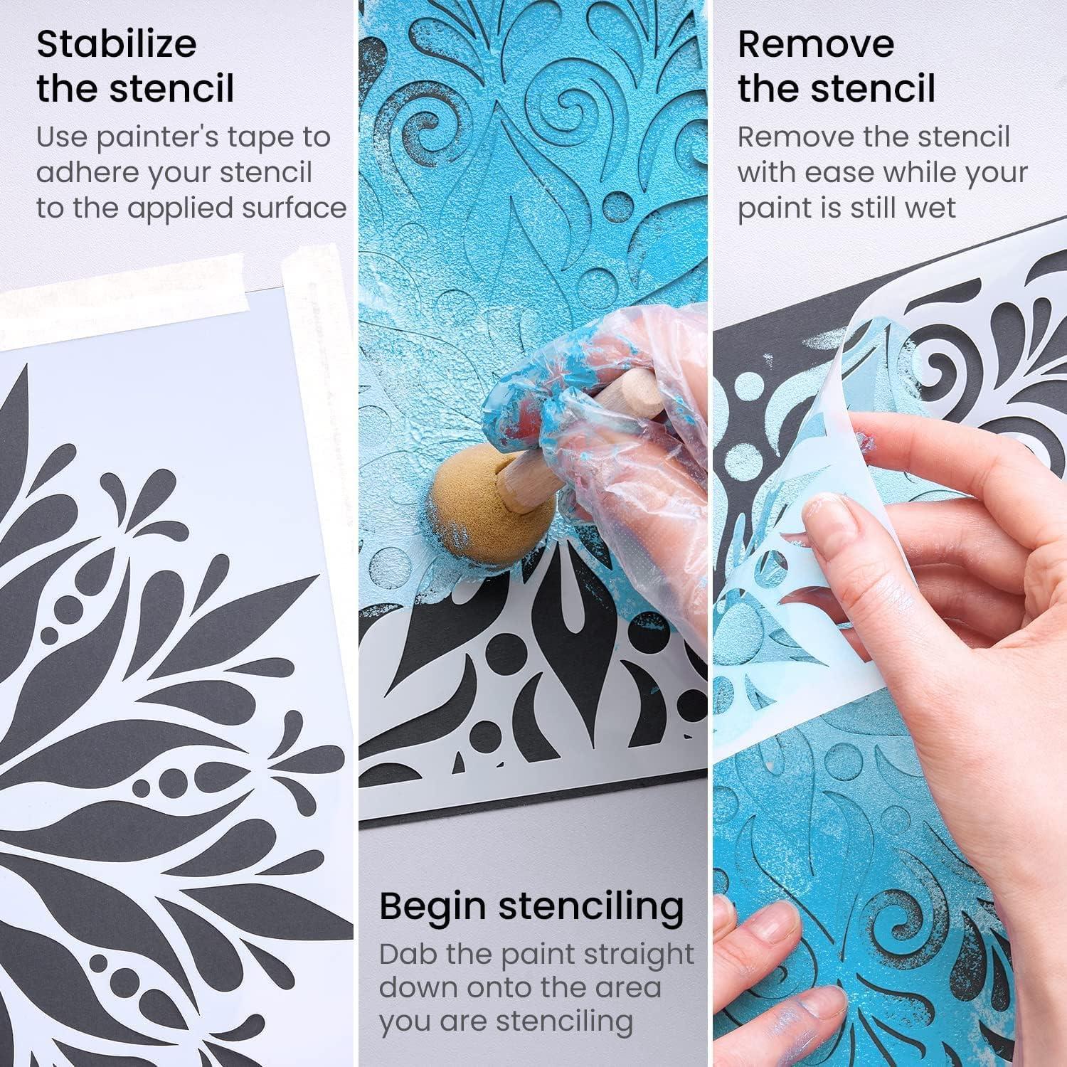 Arteza Stencils for Painting, 12 Unique Holiday Designs, 15.9 x 13.78 Inches, Thick Plastic Holiday Stencils, Art Supplies for Christmas Parties, Family Activities(Mandala Stencils)