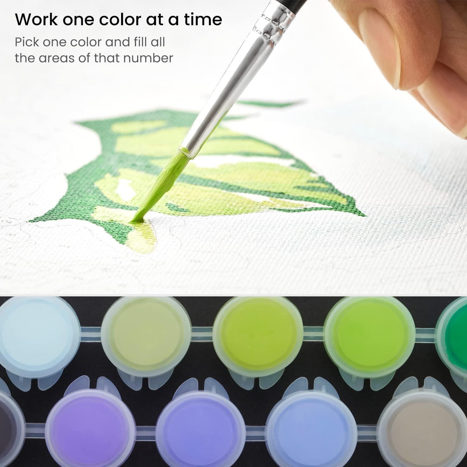 ARTEZA Paint by Numbers Kit, 12×16 Inches, 21 Pieces, Monstera Canvas Painting Kit, Canvas Panel, 12 Acrylic Paint Pots, 5 Paintbrushes, Art Supplies for a Meditative and Calming(Floral Hydrangea)