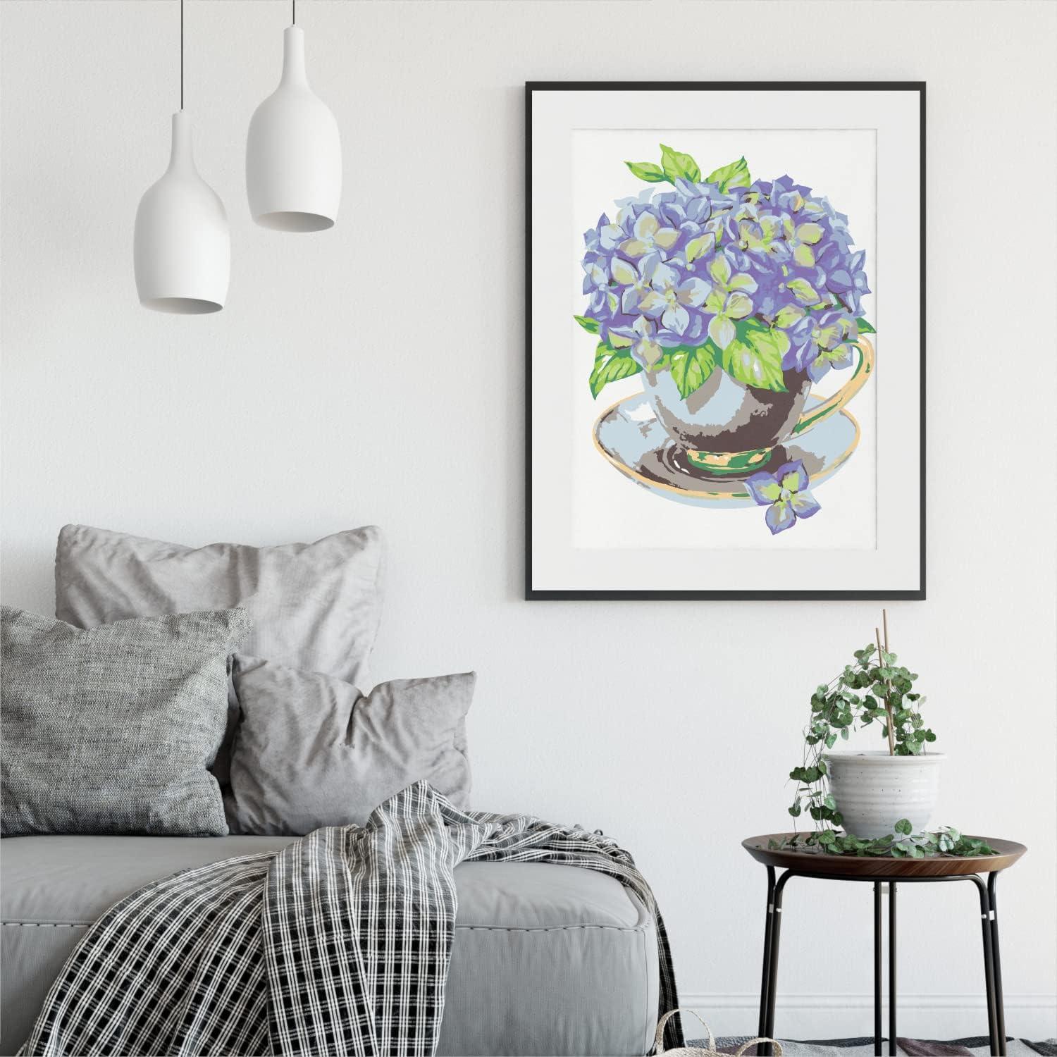 ARTEZA Paint by Numbers Kit, 12×16 Inches, 21 Pieces, Monstera Canvas Painting Kit, Canvas Panel, 12 Acrylic Paint Pots, 5 Paintbrushes, Art Supplies for a Meditative and Calming(Floral Hydrangea)