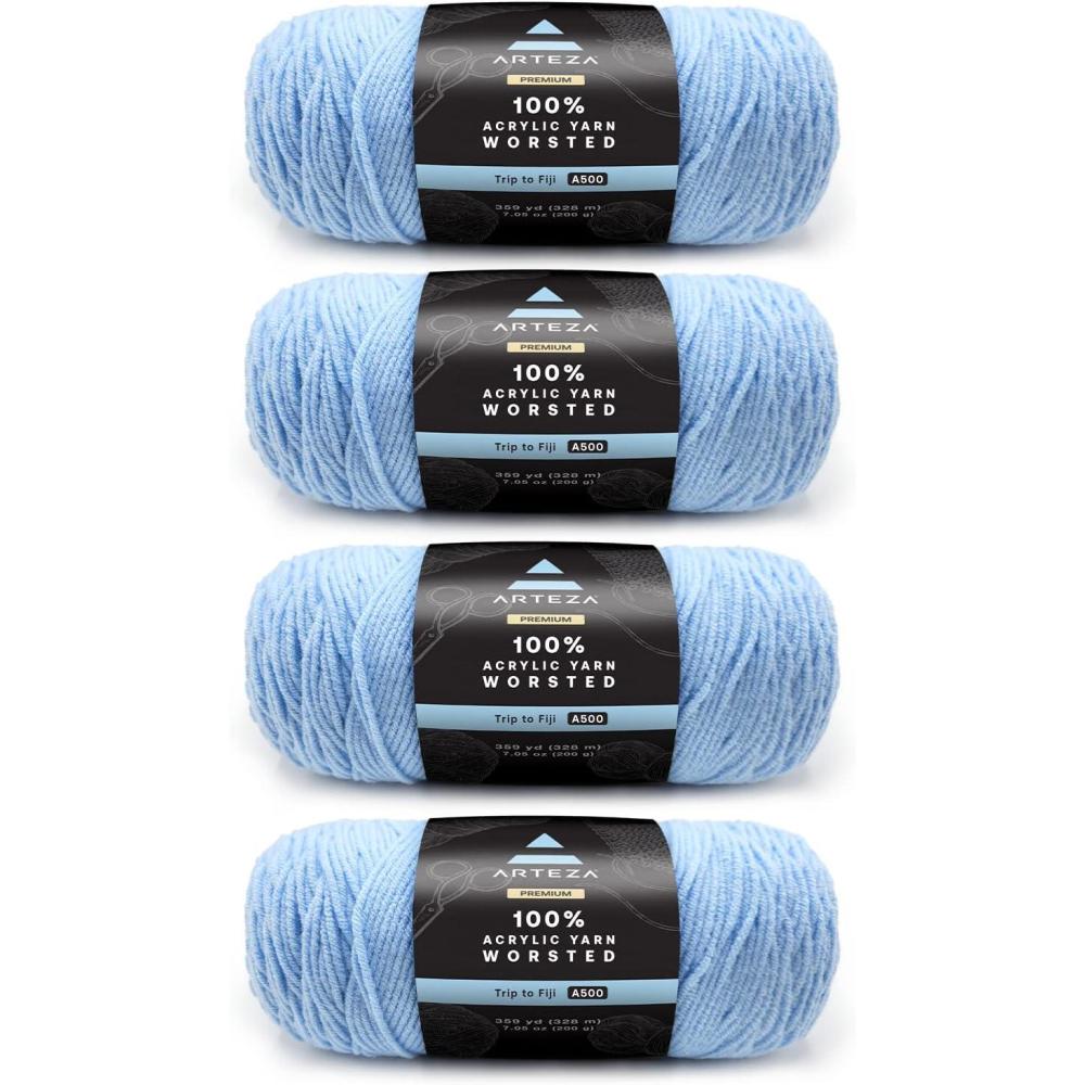 ARTEZA Acrylic Yarn for Crocheting, 4 x 200-g Skeins of Worsted Yarn for Knitting, Mossy A602, Knitting & Crochet Supplies(Trip to Fiji)