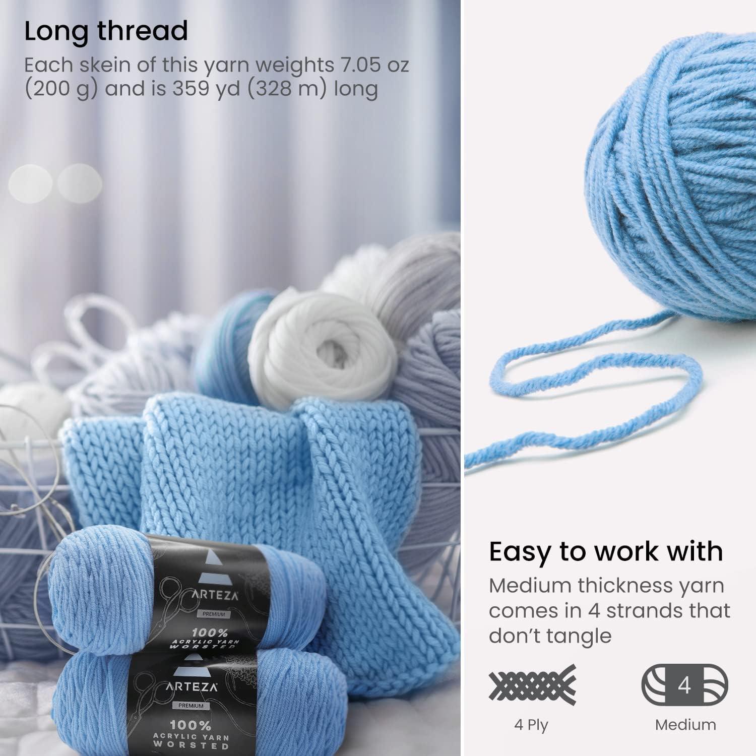ARTEZA Acrylic Yarn for Crocheting, 4 x 200-g Skeins of Worsted Yarn for Knitting, Mossy A602, Knitting & Crochet Supplies(Trip to Fiji)