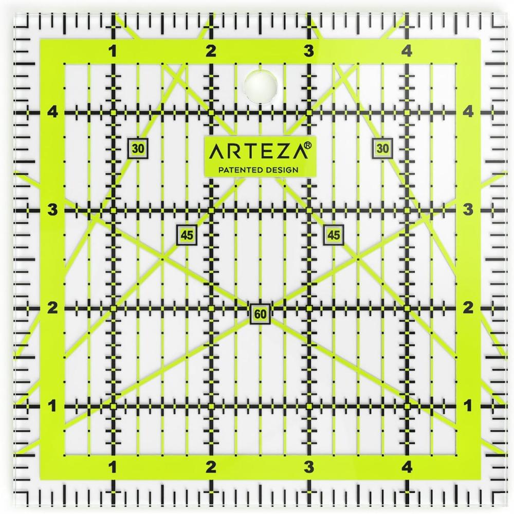 ARTEZA Quilting Ruler, Laser Cut Acrylic, Double Colored Grid Lines, 6″x6″(5×5)