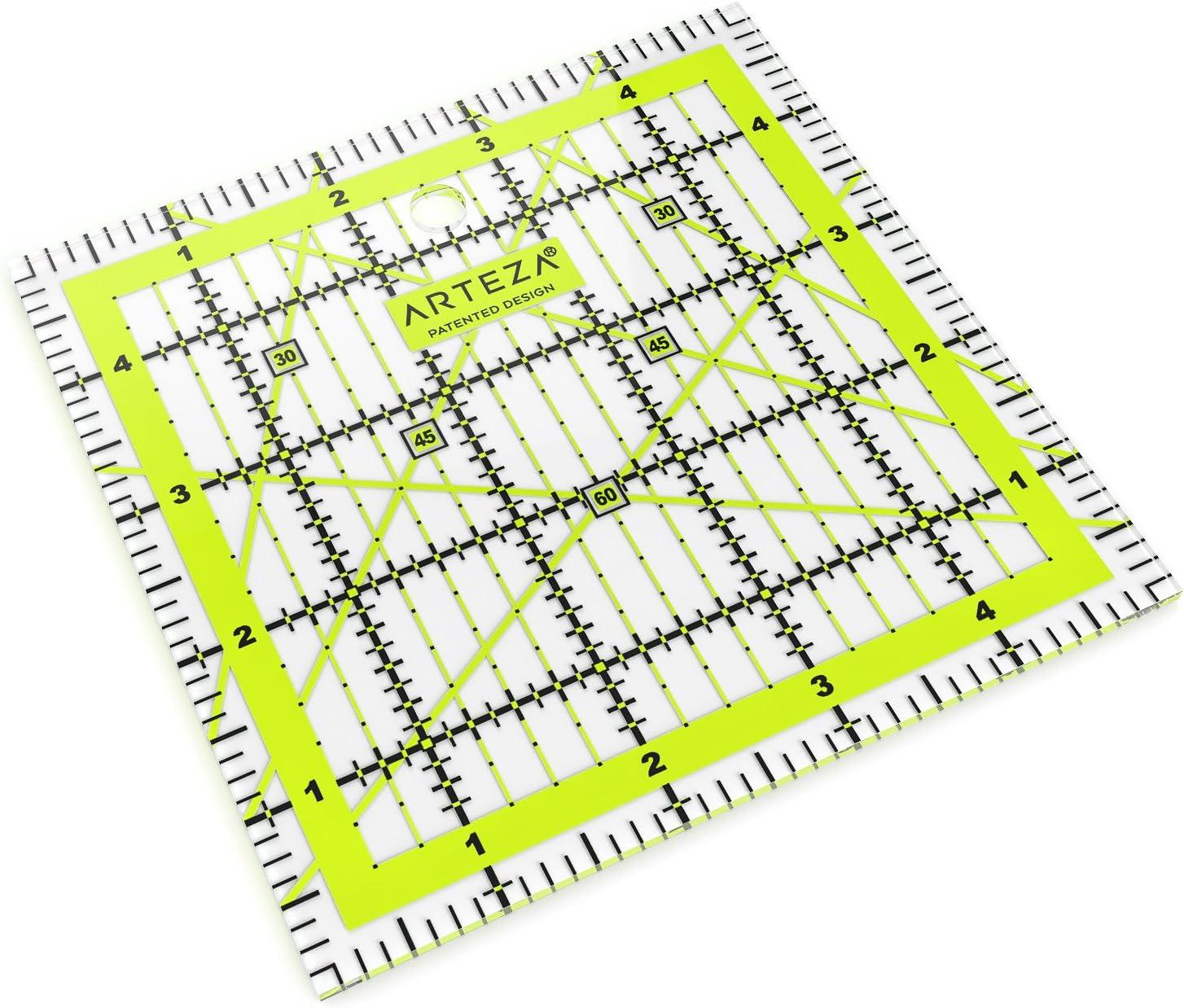 ARTEZA Quilting Ruler, Laser Cut Acrylic, Double Colored Grid Lines, 6″x6″(5×5)