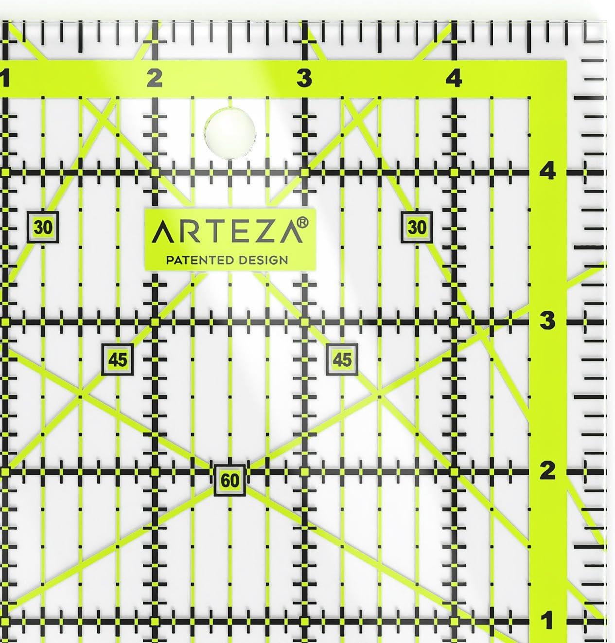 ARTEZA Quilting Ruler, Laser Cut Acrylic, Double Colored Grid Lines, 6″x6″(5×5)