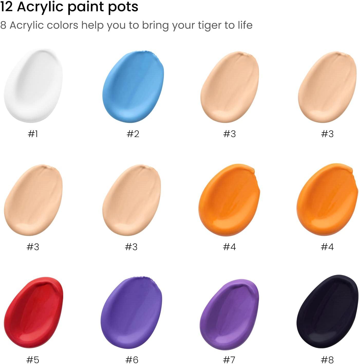 ARTEZA Paint by Numbers Kit, 12×16 Inches, 21 Pieces, Monstera Canvas Painting Kit, Canvas Panel, 12 Acrylic Paint Pots, 5 Paintbrushes, Art Supplies for a Meditative and Calming(Tiger)