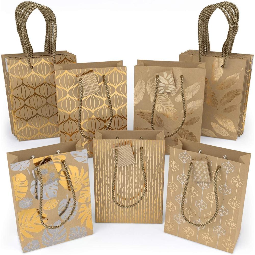 Arteza Gift Bags 9.5x7x3.4, Set of 15 Bags (5 White Designs, 3 Pieces in Each Style), Perfect for Any Holiday Occasion, Graduations, Birthday Parties, and More (3 of Each Design)