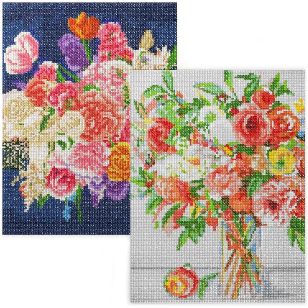 Arteza 5D Diamond Painting Kit, 2-Pack, Floral Designs, Full-Drill Diamond Art for Adults, 12 x 16 Inches Canvases, Round Rhinestones, & Painting Accessories, Bead Art Craft Supplies(Pastel Floral)