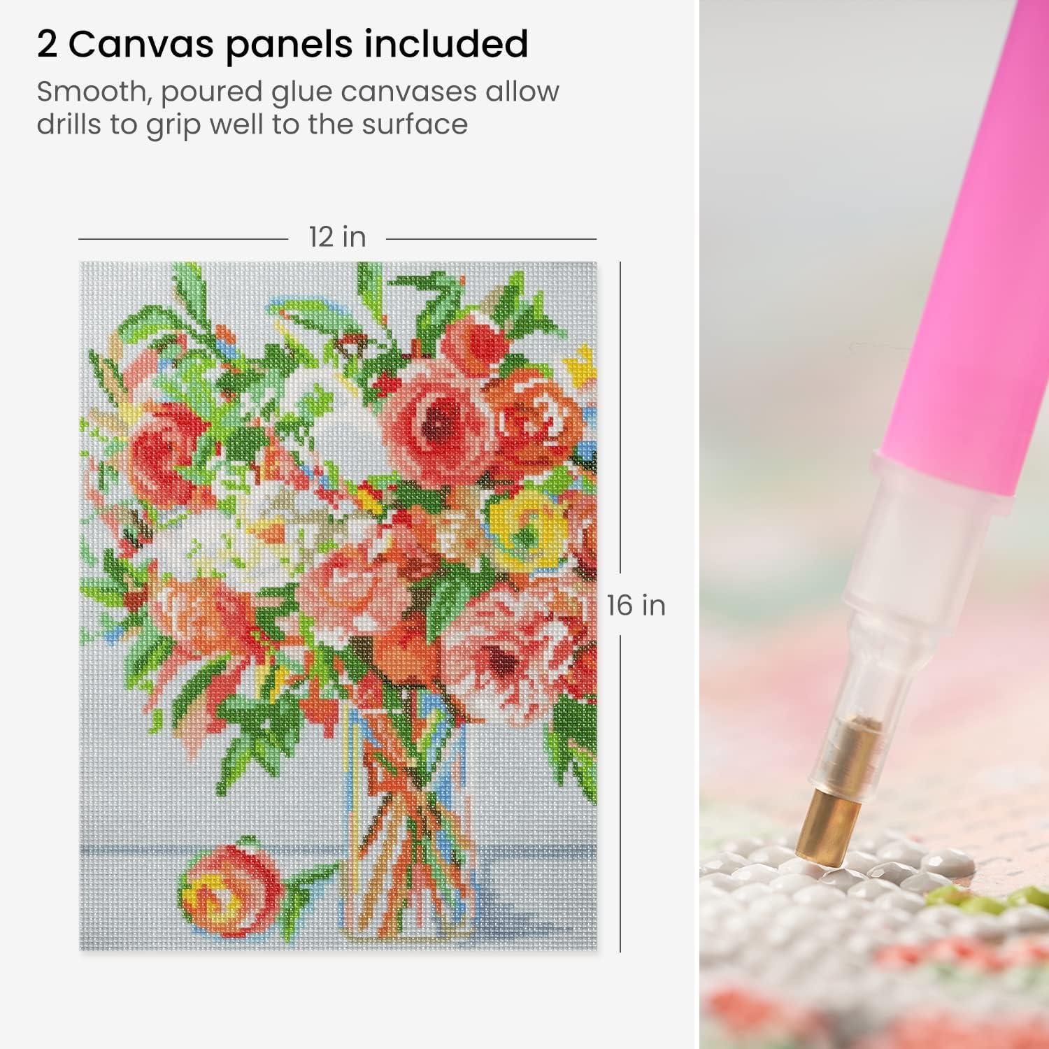 Arteza 5D Diamond Painting Kit, 2-Pack, Floral Designs, Full-Drill Diamond Art for Adults, 12 x 16 Inches Canvases, Round Rhinestones, & Painting Accessories, Bead Art Craft Supplies(Pastel Floral)
