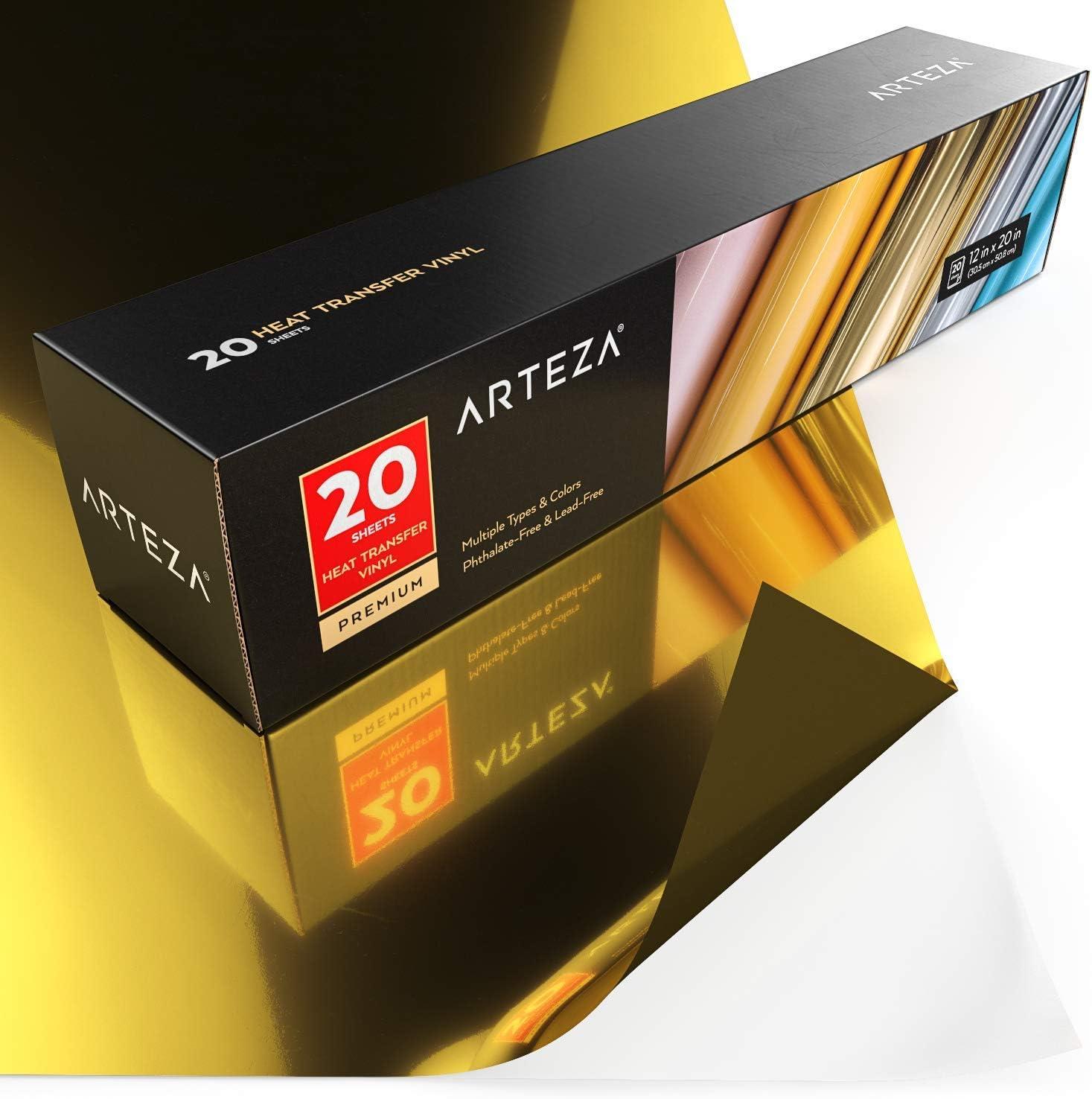 ARTEZA Heat Transfer Vinyl Sheets, 12 x 20 Inches, Pack of 20, Neon & Metallic, Flexible and Easy to Weed, HTV for DIY Projects