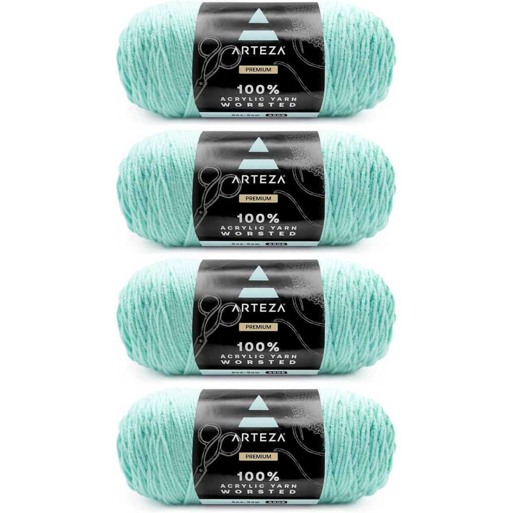 ARTEZA Acrylic Yarn for Crocheting, 4 x 200-g Skeins of Worsted Yarn for Knitting, Mossy A602, Knitting & Crochet Supplies(Sea-Saw)