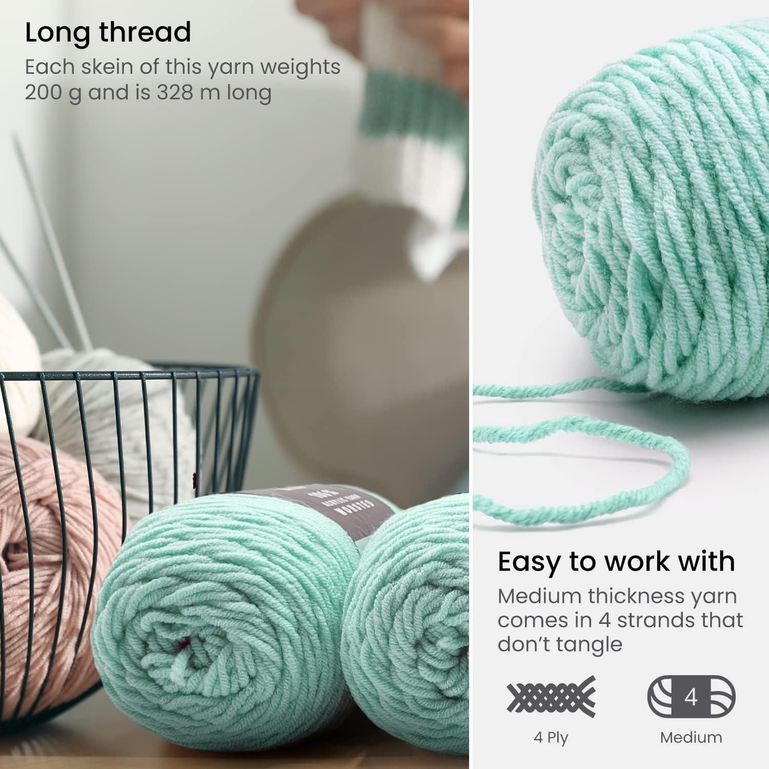 ARTEZA Acrylic Yarn for Crocheting, 4 x 200-g Skeins of Worsted Yarn for Knitting, Mossy A602, Knitting & Crochet Supplies(Sea-Saw)
