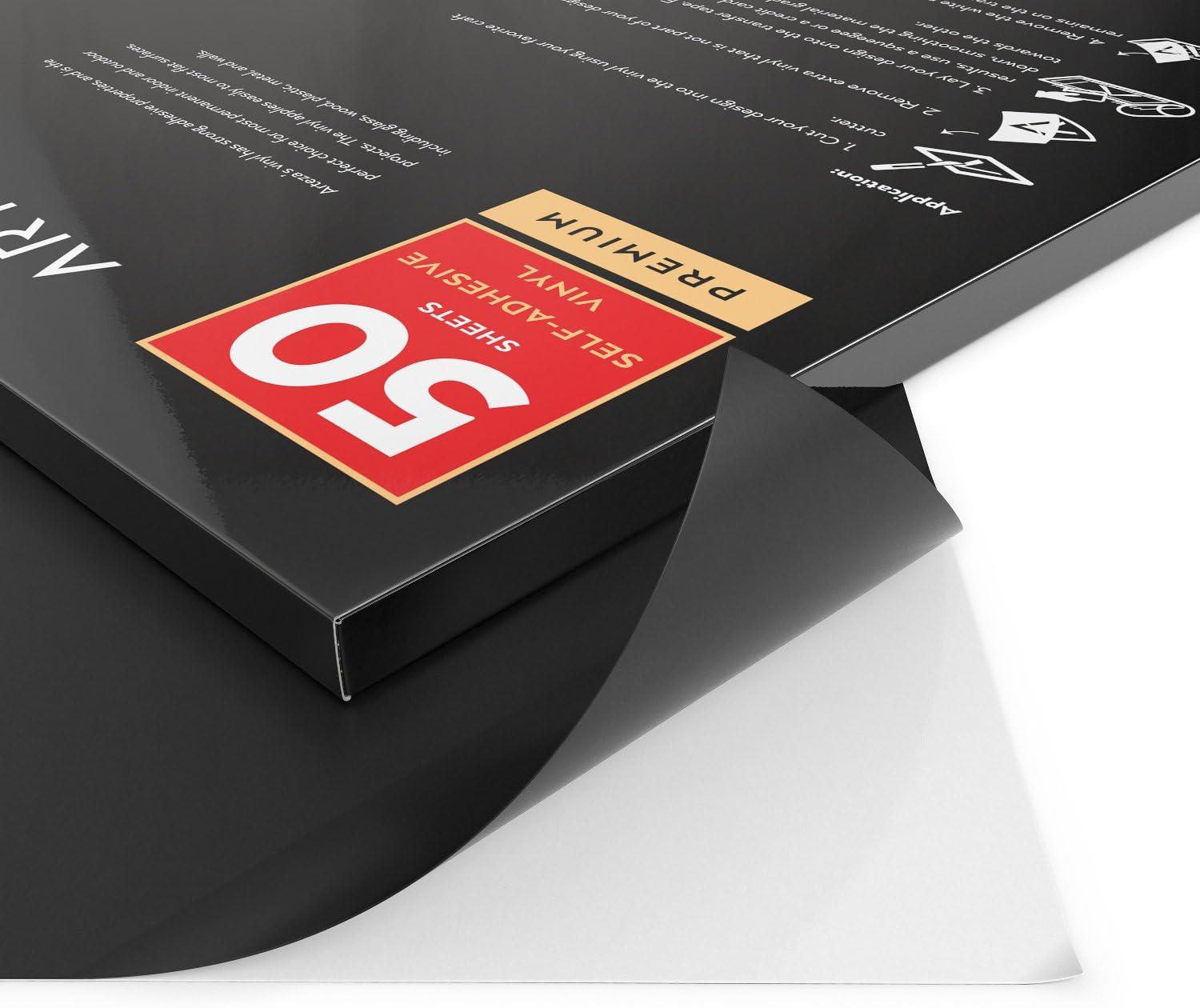 ARTEZA Self Adhesive Vinyl Sheets, 12 x 12 Inches, Pack of 50, Matte Black, Waterproof and Easy to Weed and Cut, SAV for DIY Projects