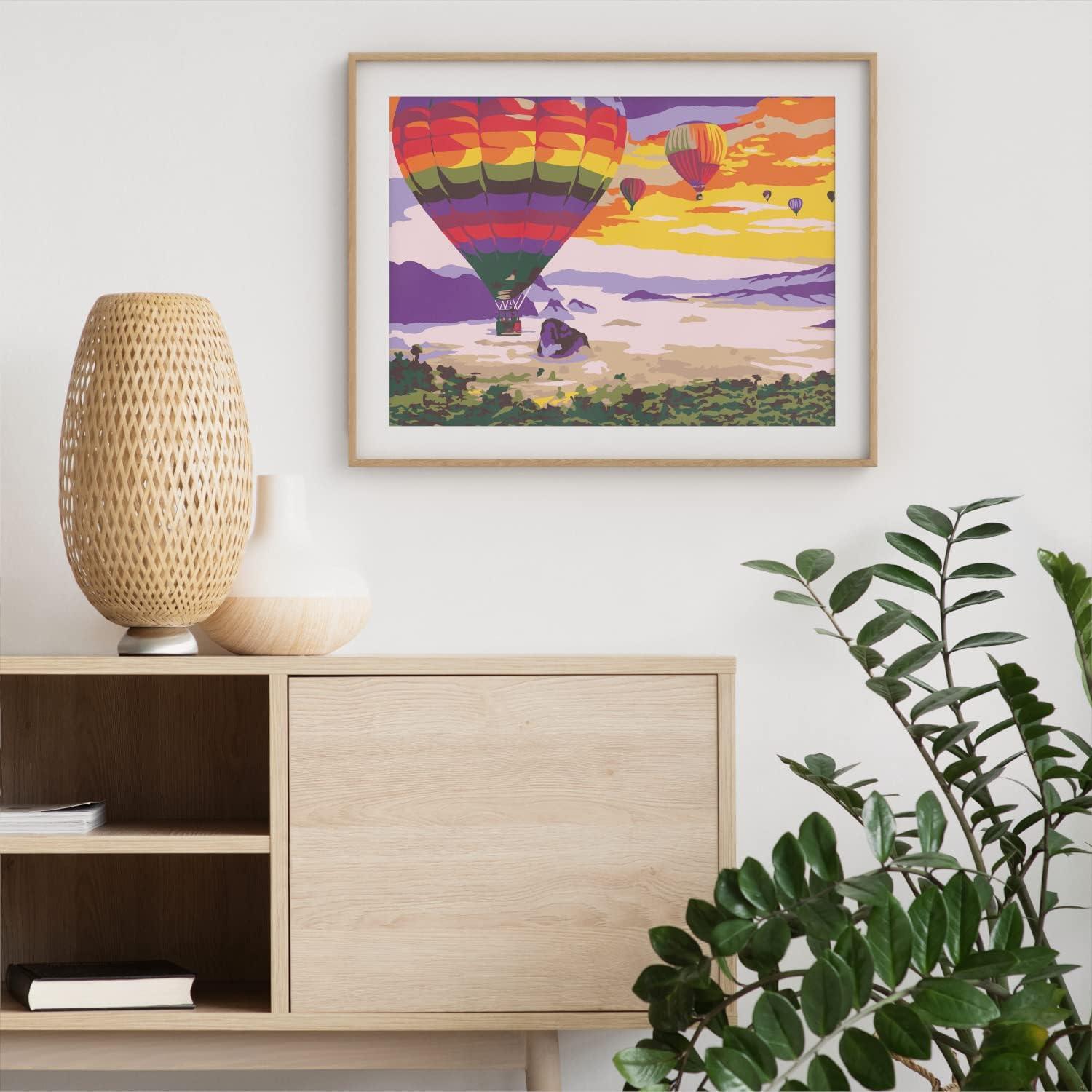 ARTEZA Paint by Numbers Kit, 12×16 Inches, 21 Pieces, Monstera Canvas Painting Kit, Canvas Panel, 12 Acrylic Paint Pots, 5 Paintbrushes, Art Supplies for a Meditative and Calming(Hot Air Balloon)