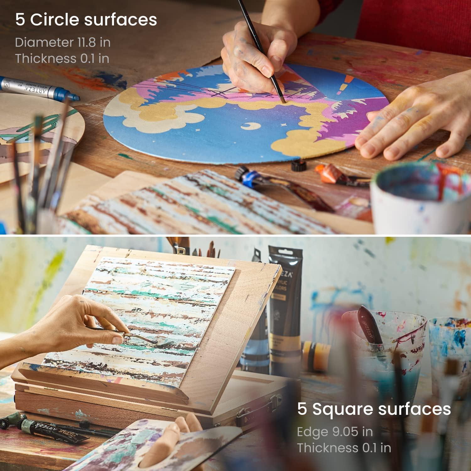 ARTEZA MDF Wood Slices, Set of 10, 5 x 11.8-Inch Circles and 5 x 9.05-Inch Squares, Unfinished Wooden Pieces for DIY Craft and Art Projects(10 Pieces)
