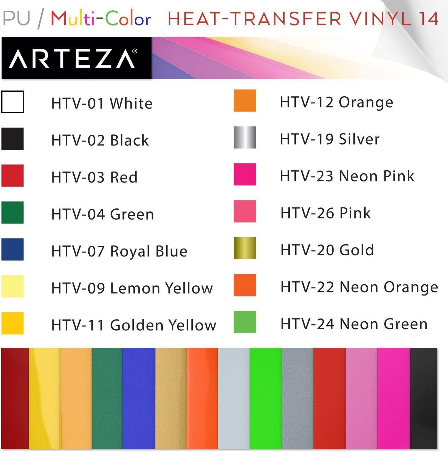 ARTEZA HTV Vinyl Bundle, 14 Multi-Color Iron On Heat Transfer Sheets, 10×12 Inches, Flexible & Easy to Weed, Use with Any Craft Cutting Machine, Boxed